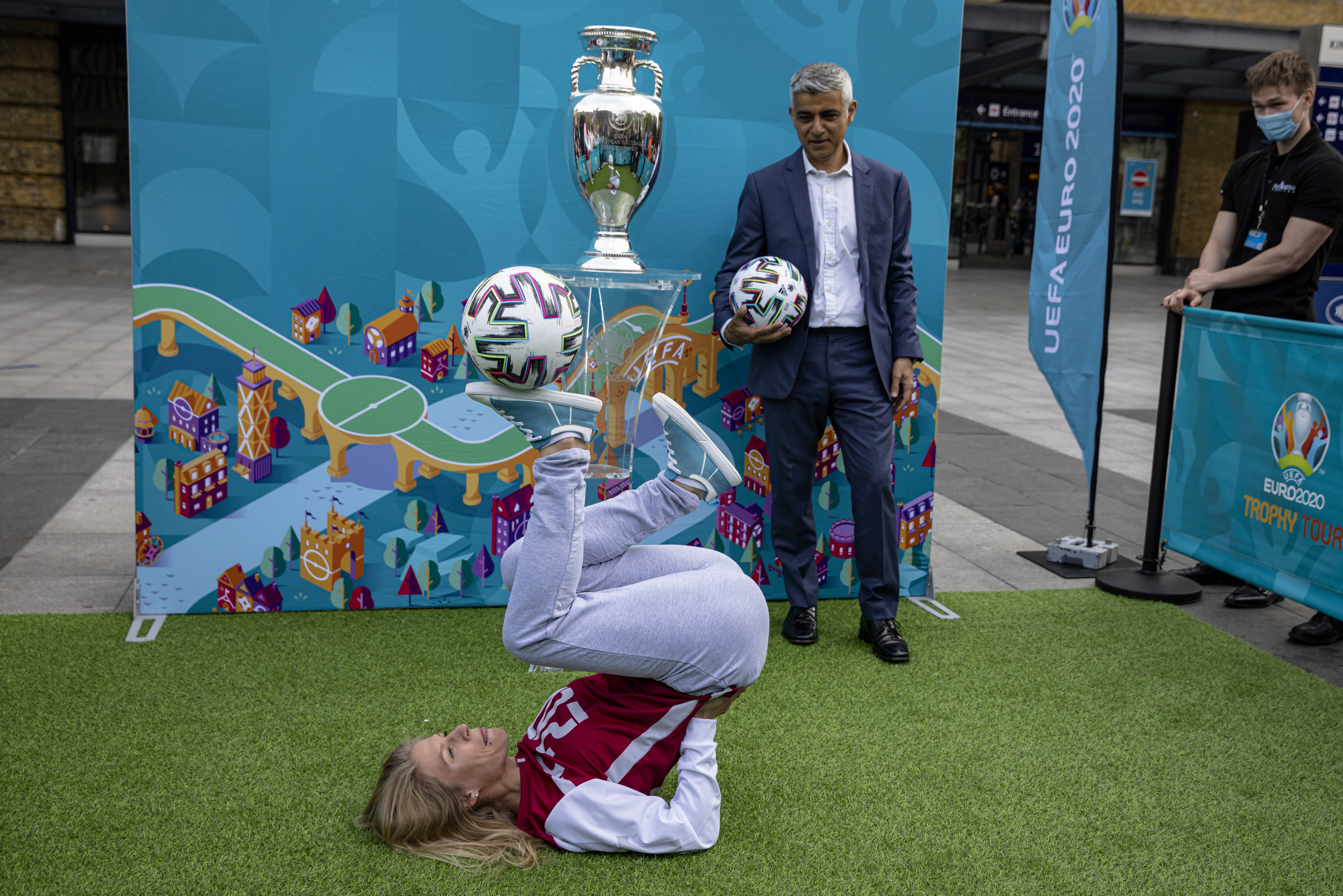 Aguska Mnich performs tricks as UEFA EURO 2020 Trophy Tour Arrives In London