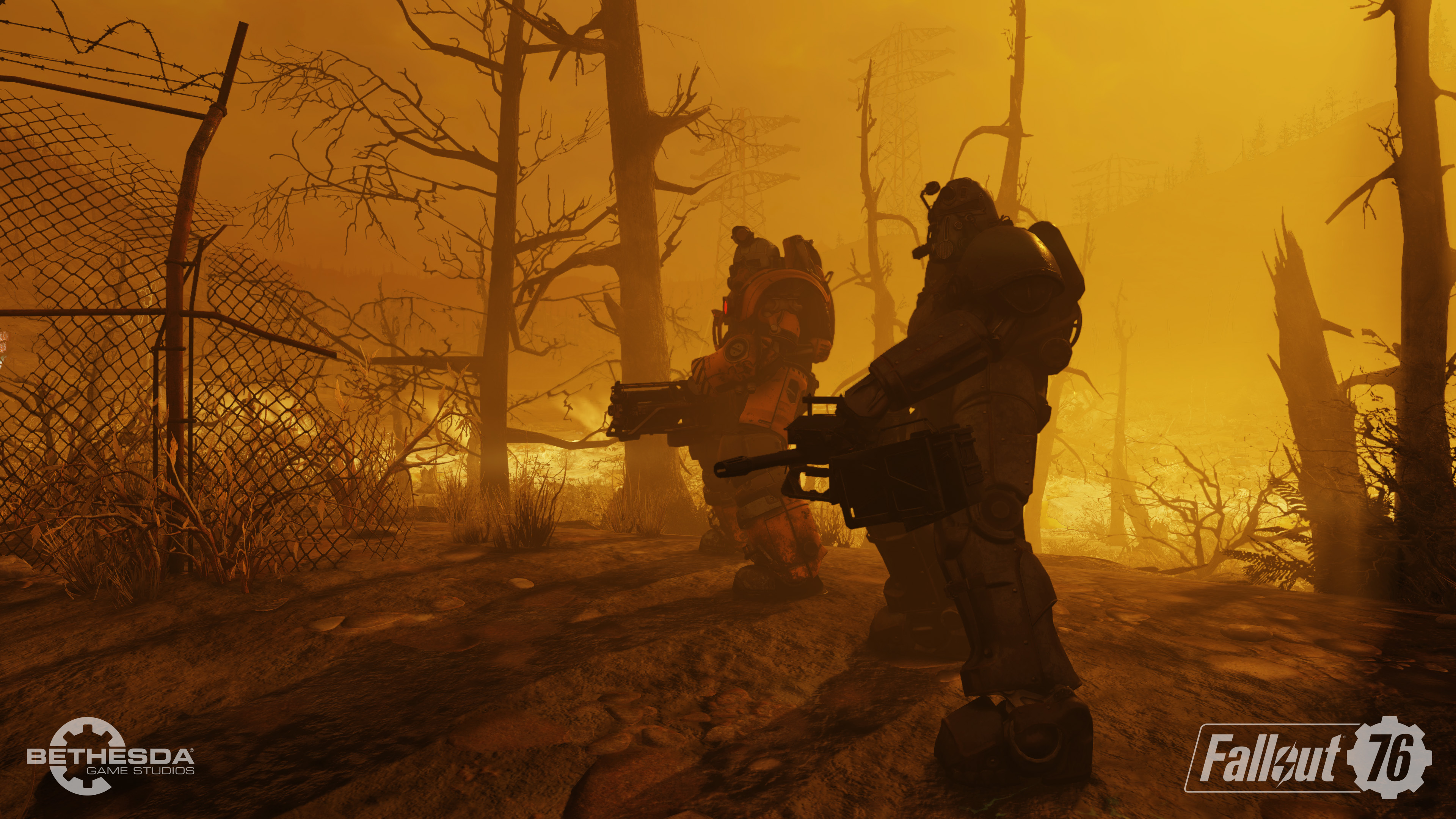 Fallout 76 beta - post-nuclear landscape with two soldiers