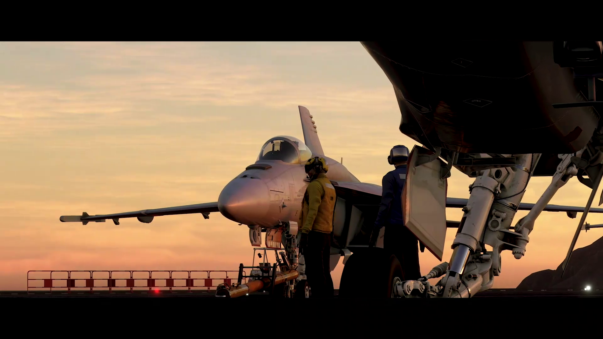 a fighter jet on an aircraft carrier in Microsoft Flight Simulator’s Top Gun expansion