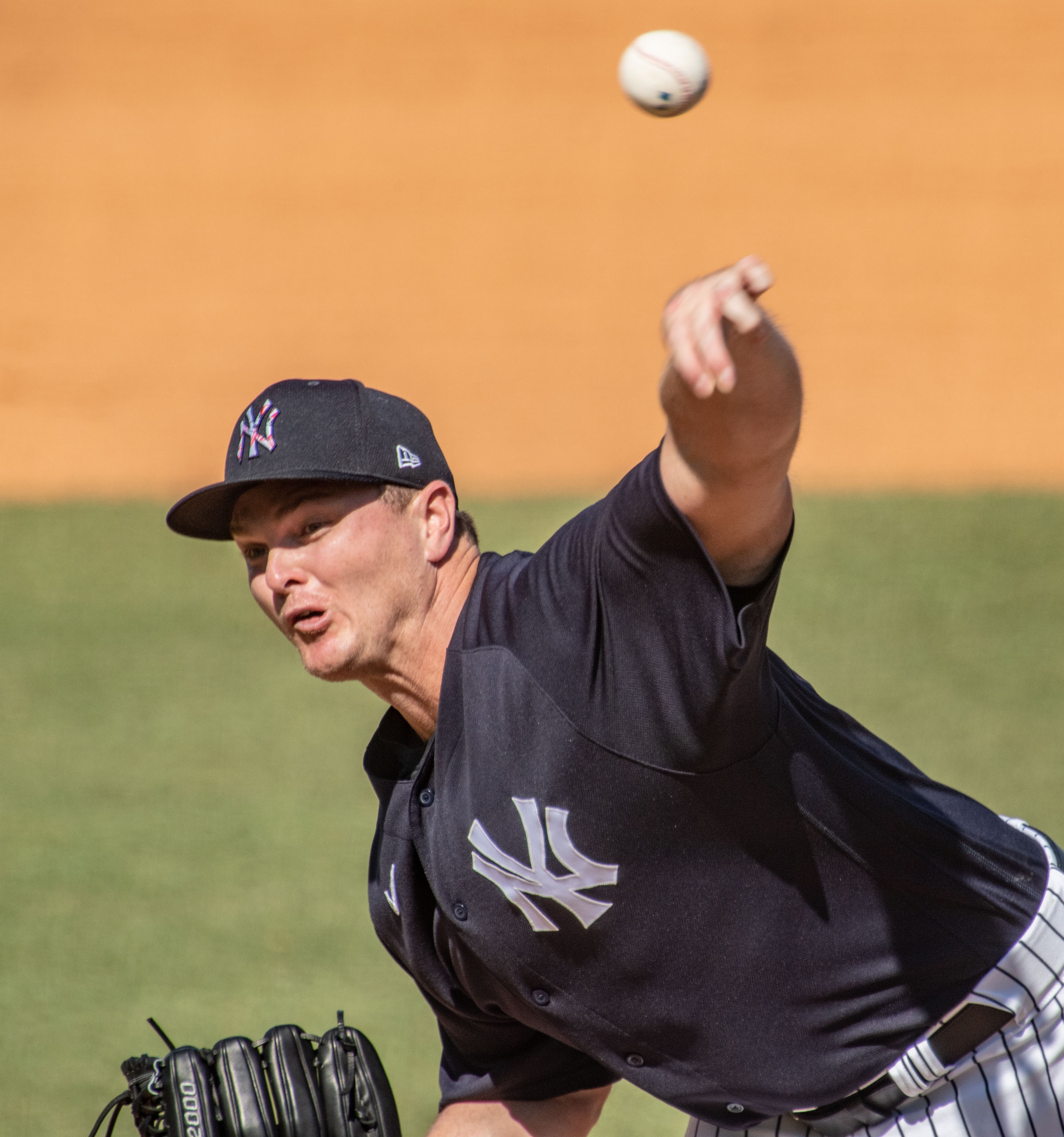 New York Yankees’ relief pitcher Justin Wilson throwing against the Pittsburgh Pirates in Tampa