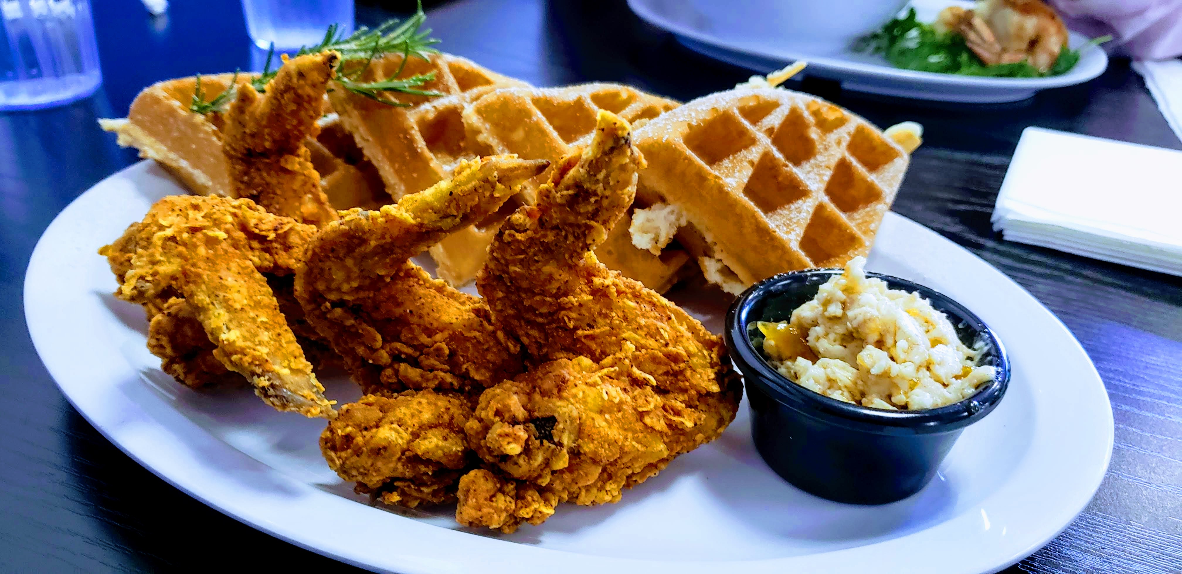 Chicken and waffles at Court Cafe Westchester .