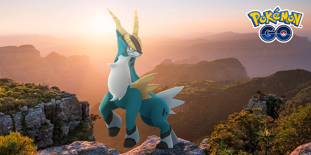 Cobalion poses on top of a mountain