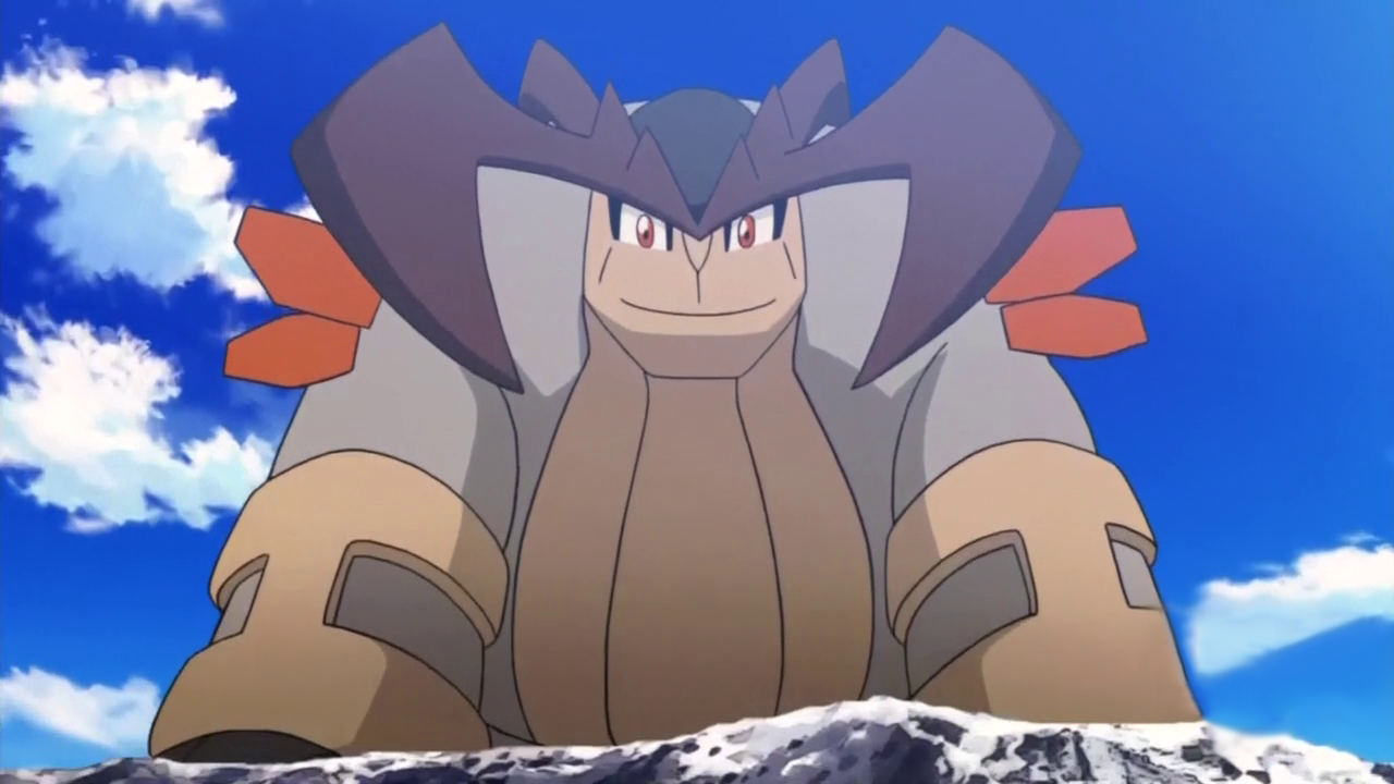 Terrakion looks down happily from a mountain