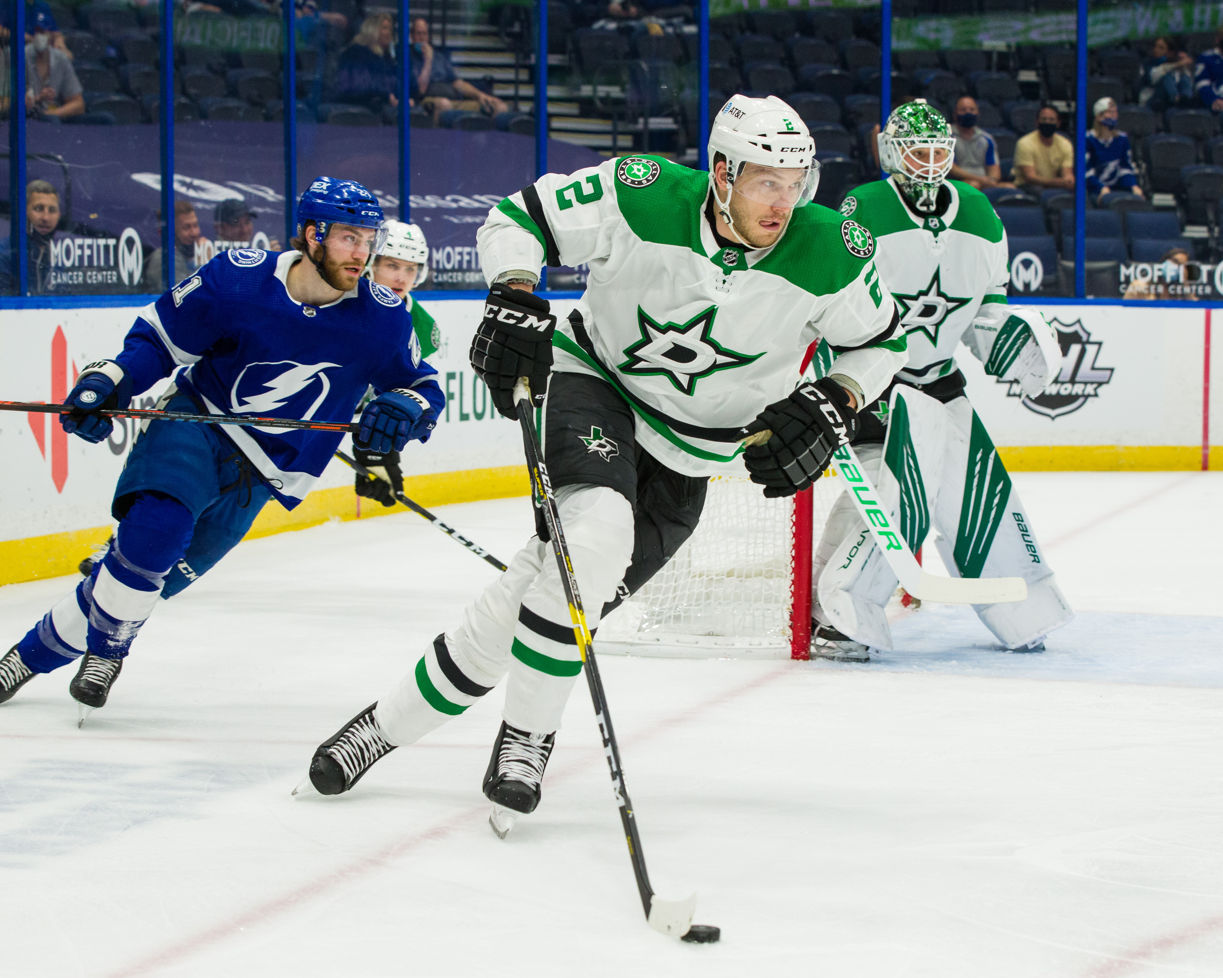 Jamie Oleksiak during a game against Tampa Bay at the Amalie Arena in Florida. 