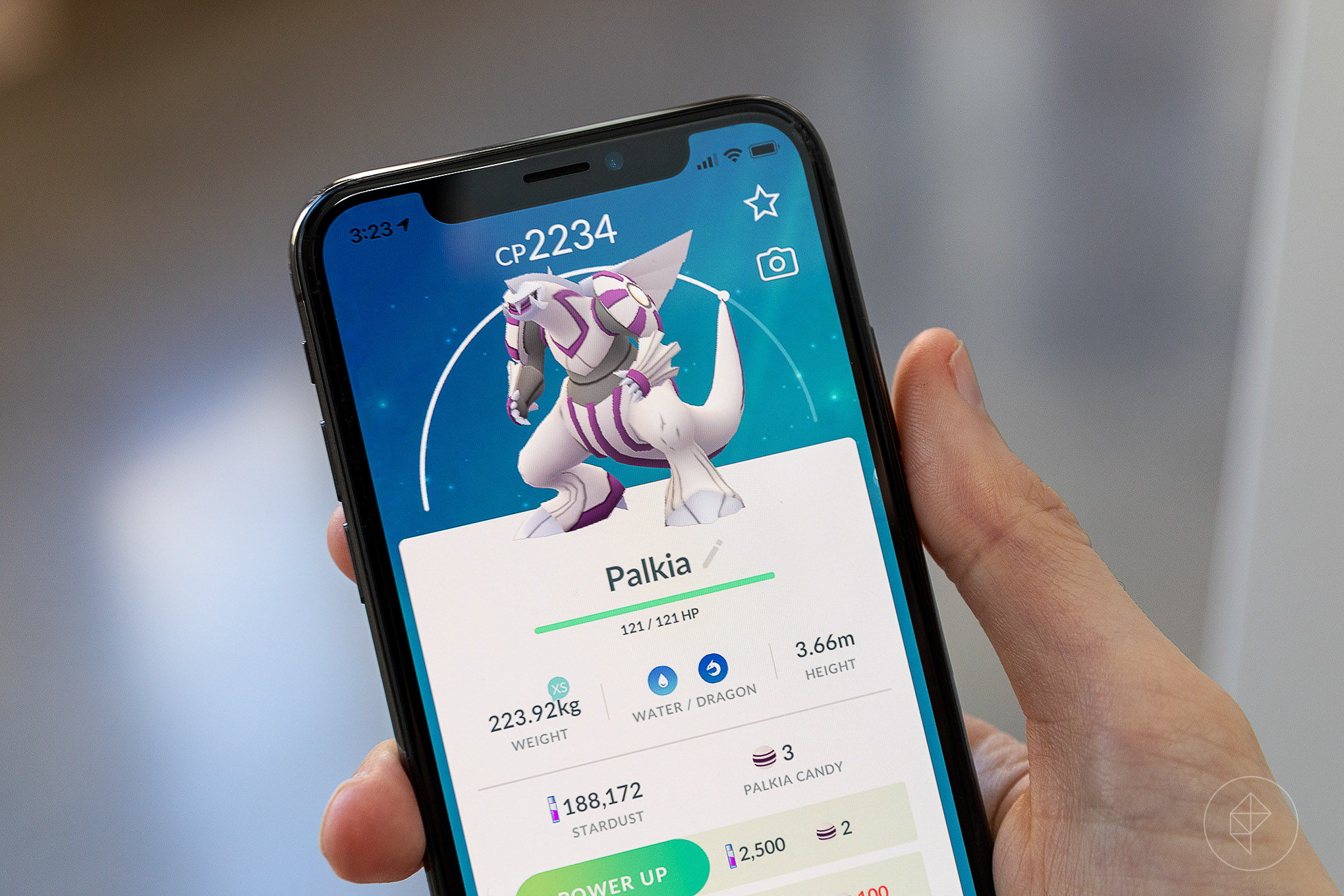 A photo of Palkia from Pokémon Go on an iPhone