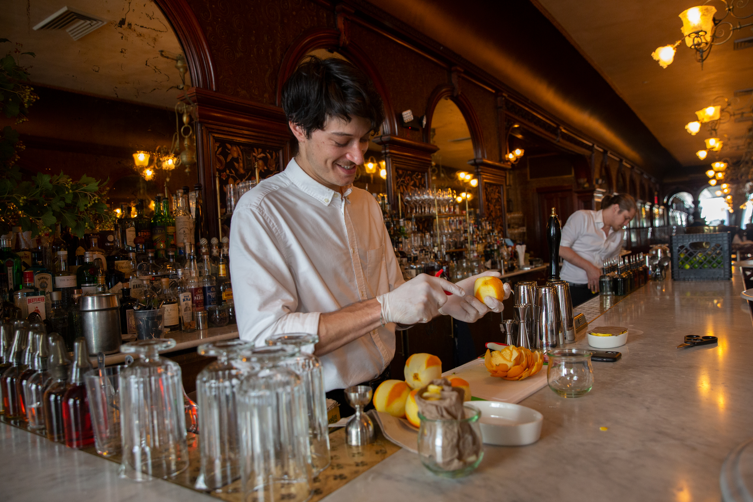 Bartender Marc du Jonchay prepares for the dinner rush at the downtown Brooklyn restaurant Gage &amp; Tollner, July 15, 2021.