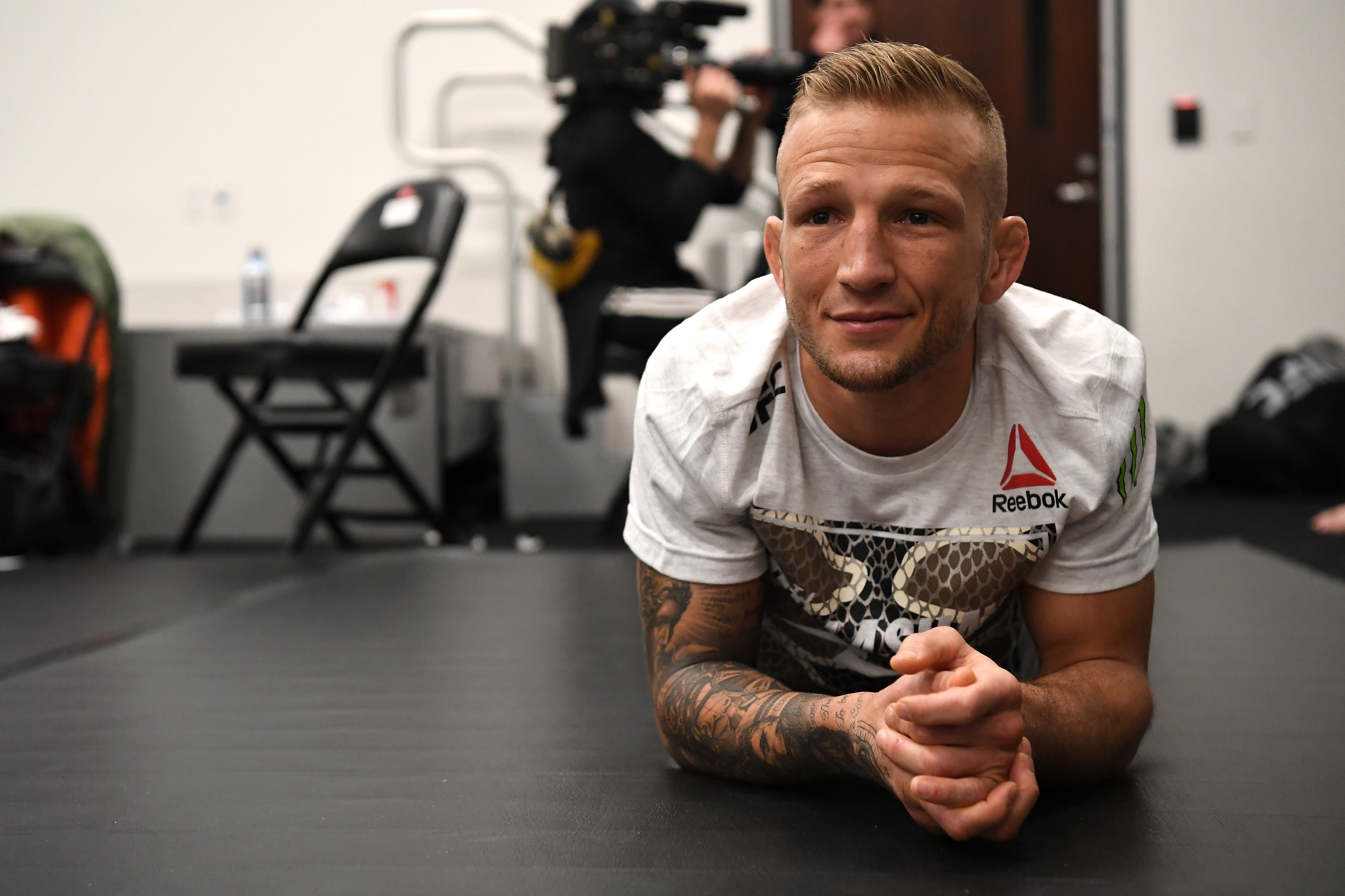 TJ Dillashaw backstage ahead of his flyweight title fight against Henry Cejudo.