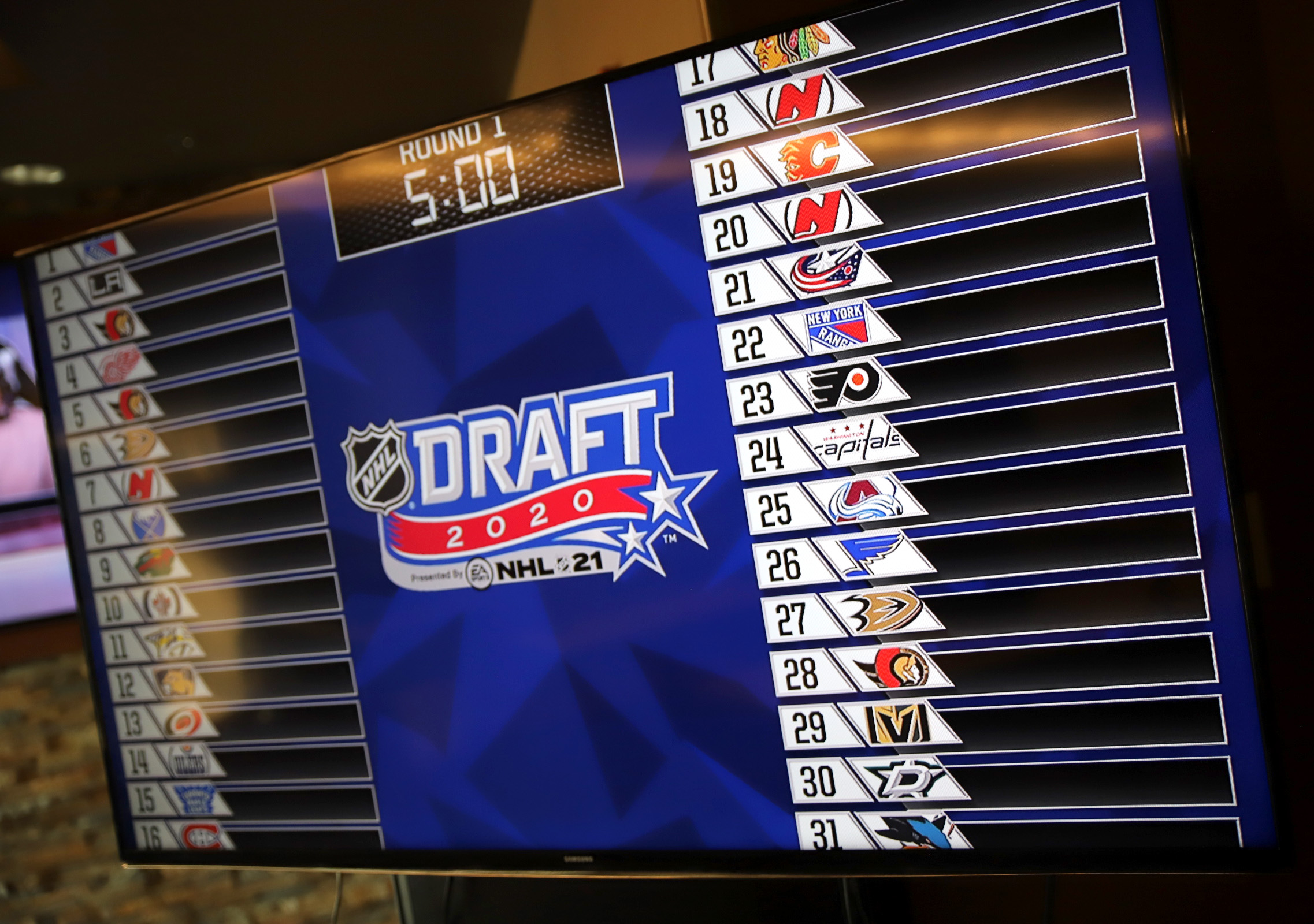 The draft board is seen on the Colorado Avalanche draft set before the first round of the 2020 NHL Entry Draft at Pepsi Center on October 06, 2020 in Denver, Colorado. The 2020 NHL Draft was held virtually due to the ongoing Coronavirus pandemic.