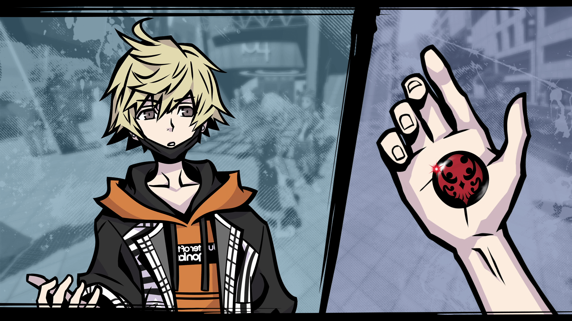 One of the characters in Neo: The World Ends With You looks at a pin in his hand