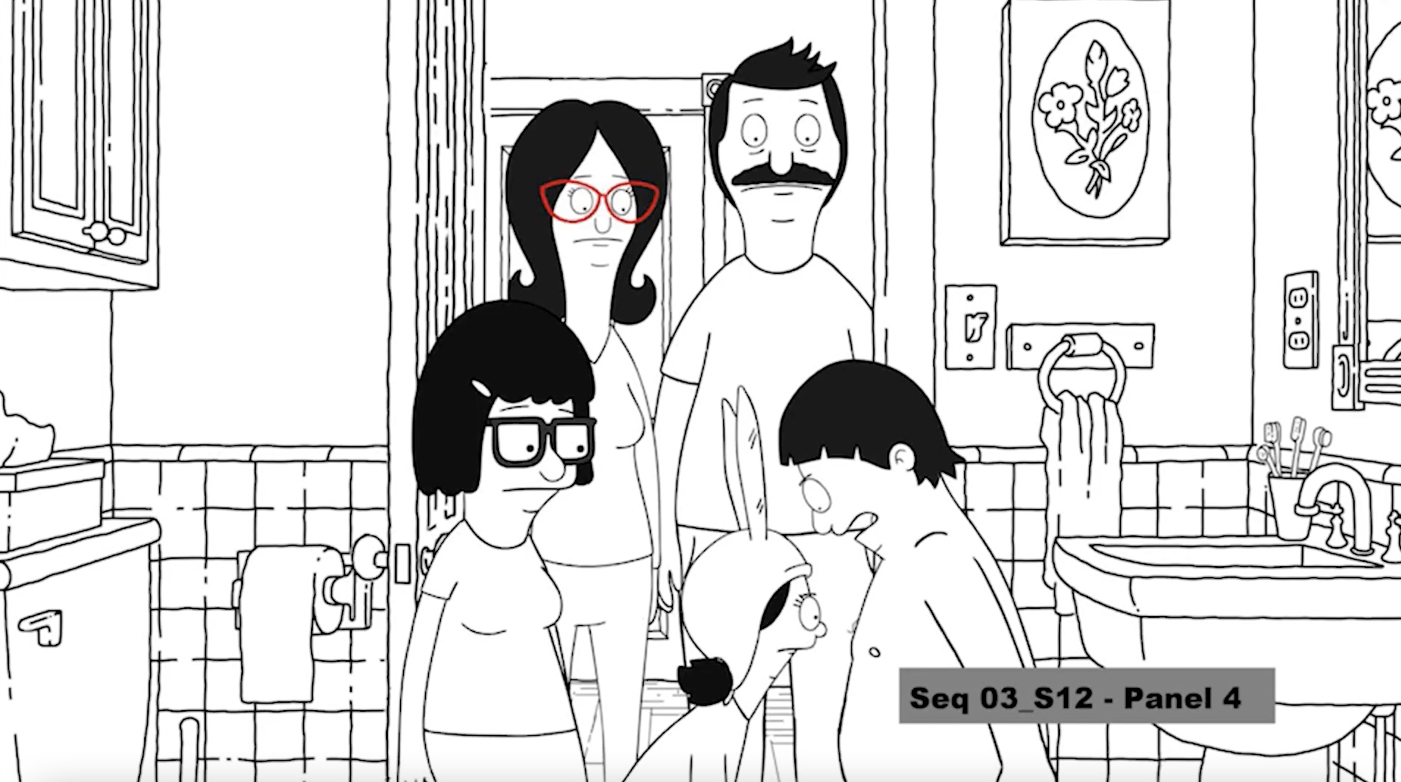 Bob’s Burgers test animation of the family looking at Gene’s chest
