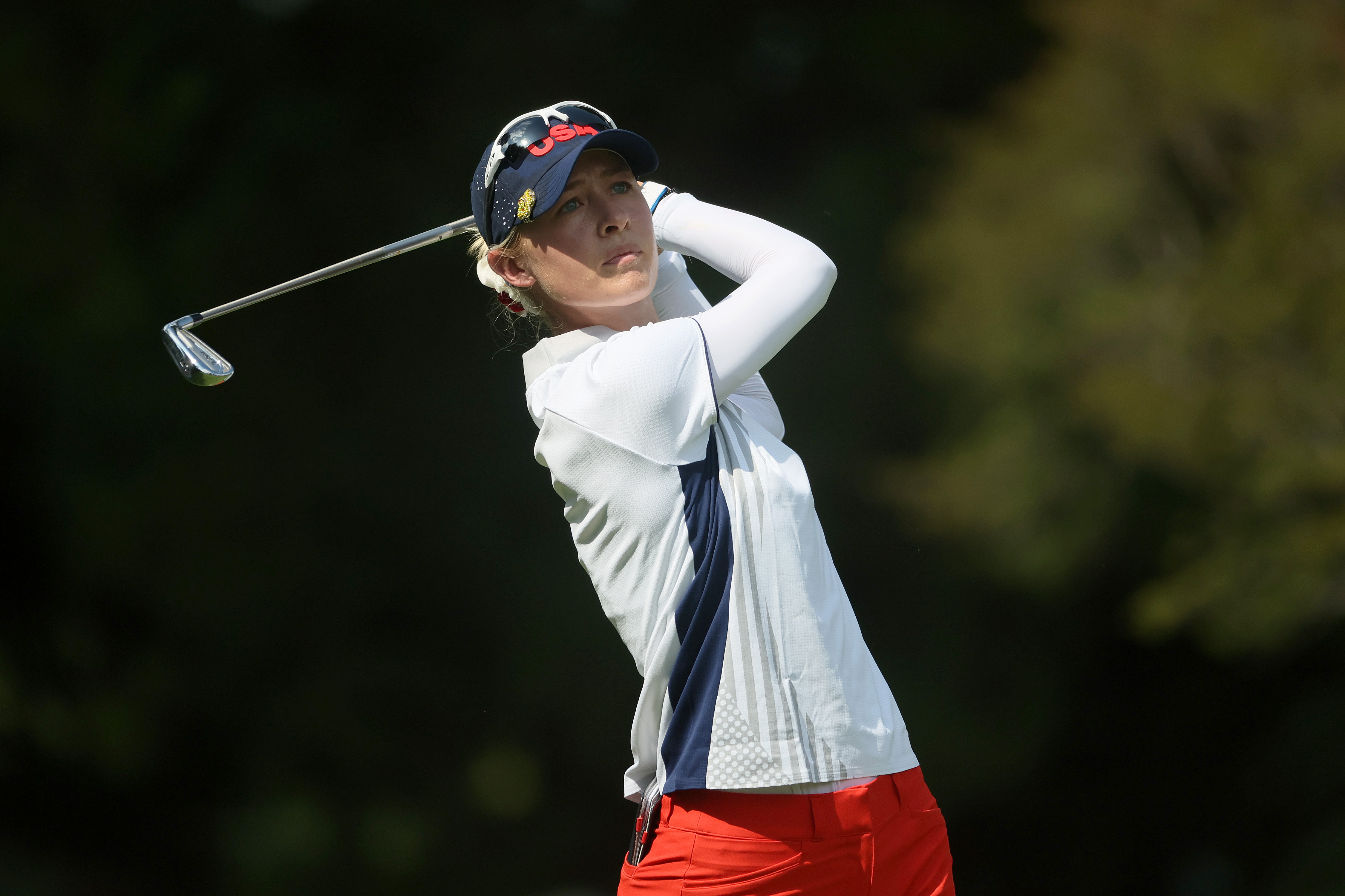 Nelly Korda of Team United States plays her shot from the fourth tee during the first round of the Women’s Individual Stroke Play on day twelve of the Tokyo 2020 Olympic Games at Kasumigaseki Country Club on August 04, 2021 in Kawagoe, Japan.
