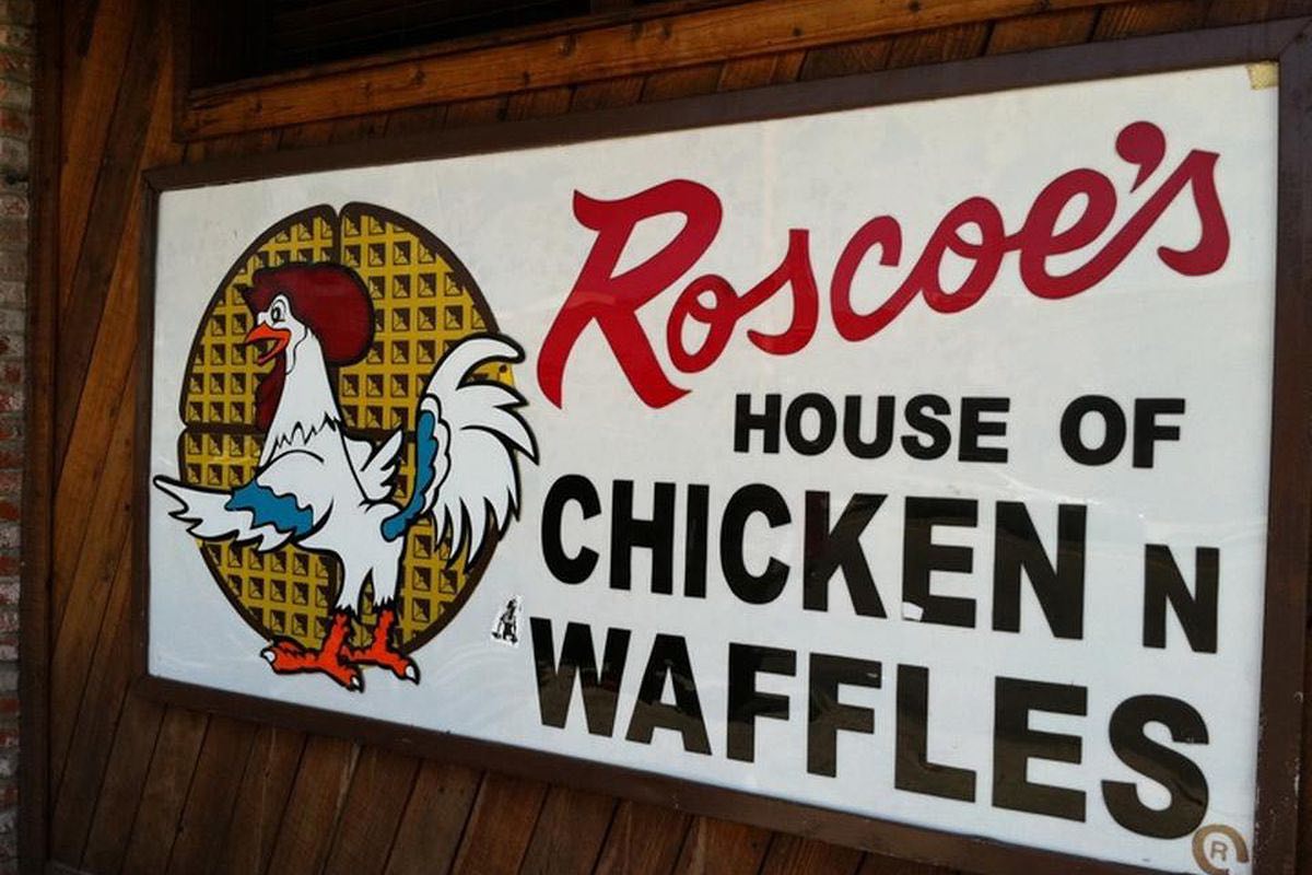 Sign outside Roscoe’s House of Chicken ‘N Waffles