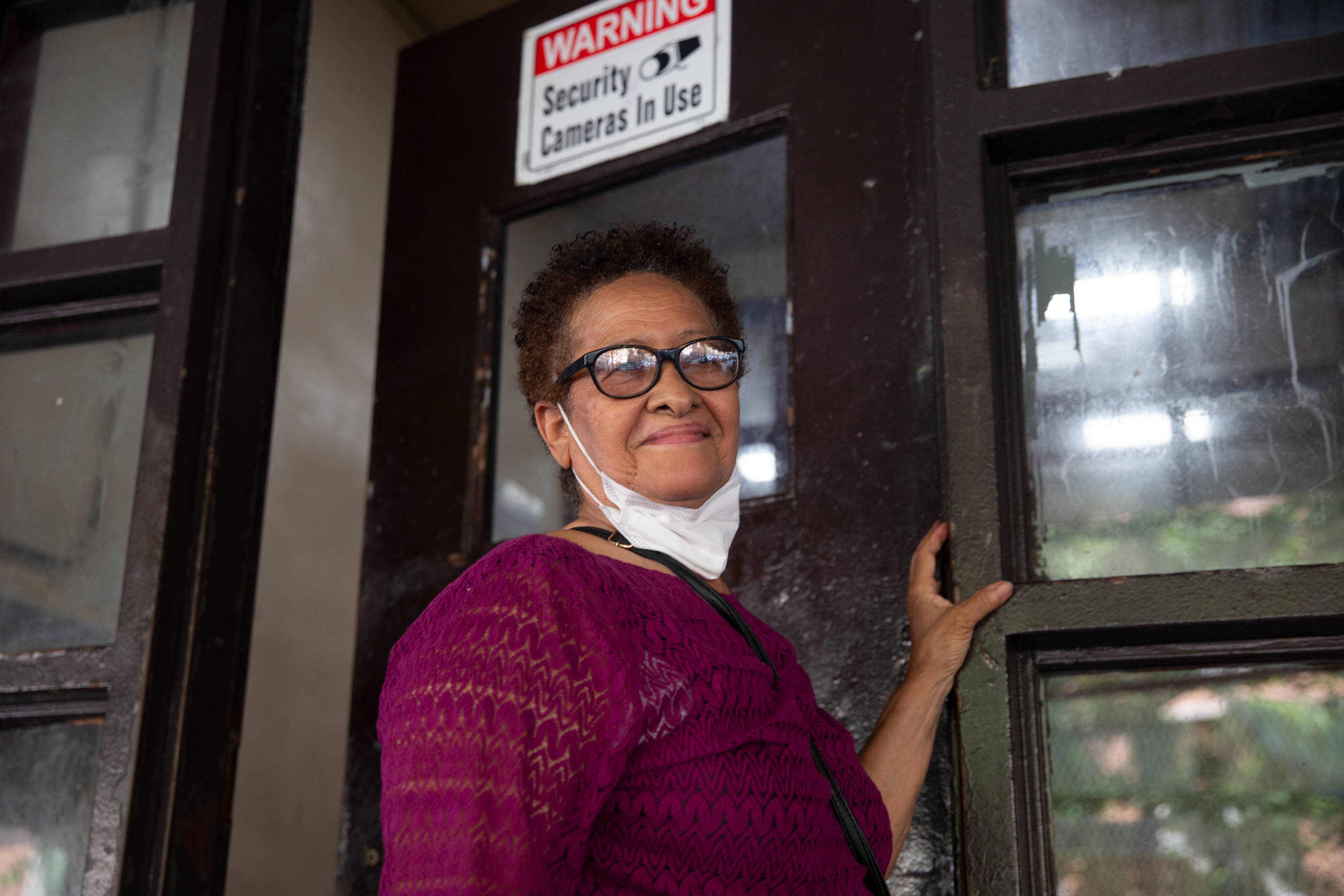 NYCHA resident Carmelina Rodriguez spoke about repairs through the RAD program in her Washington Heights building on West 177th Street, July 7, 2021.