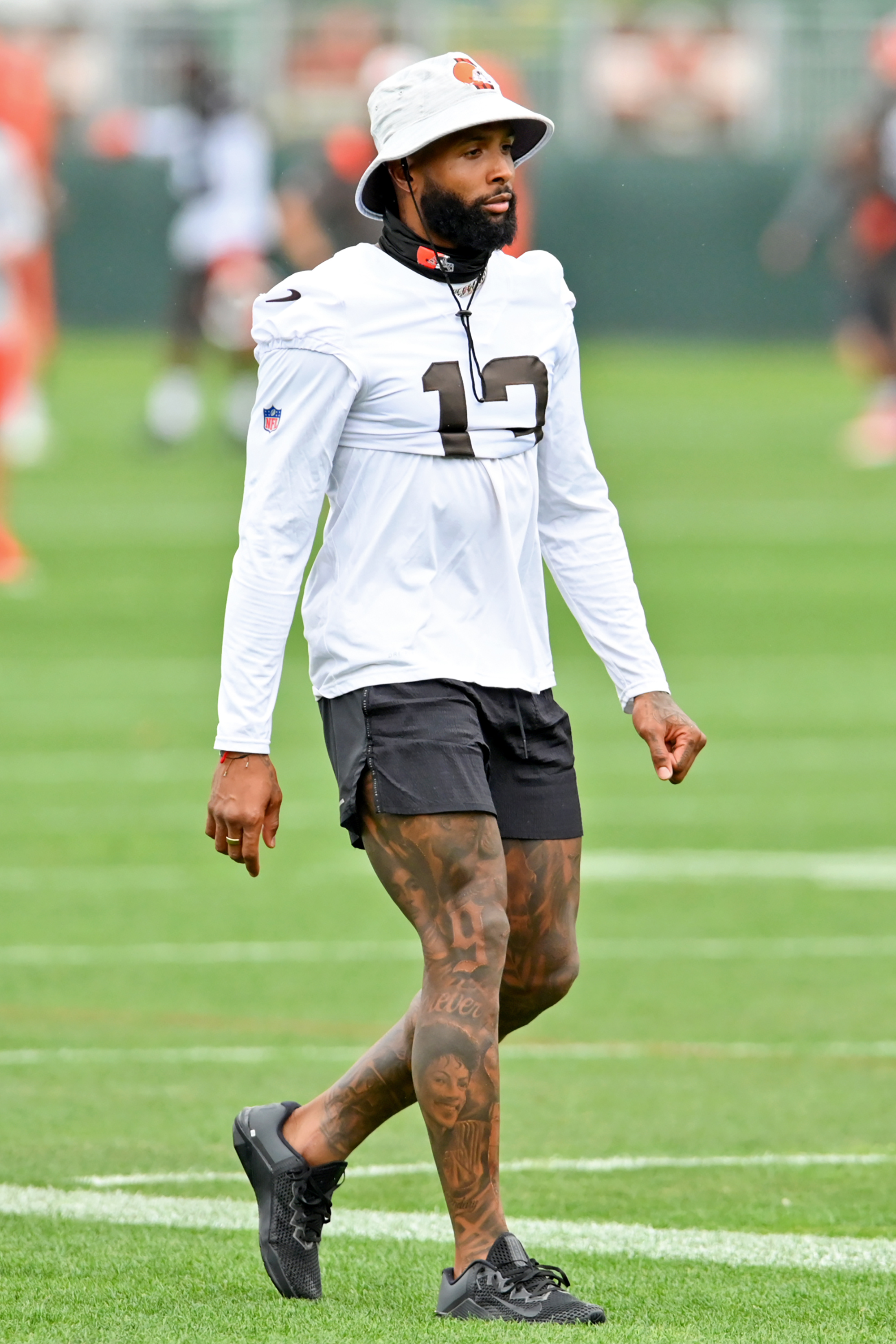 Wide receiver Odell Beckham Jr. #13 of the Cleveland Browns walks to the field during the second day of Cleveland Browns Training Camp on July 29, 2021 in Berea, Ohio.