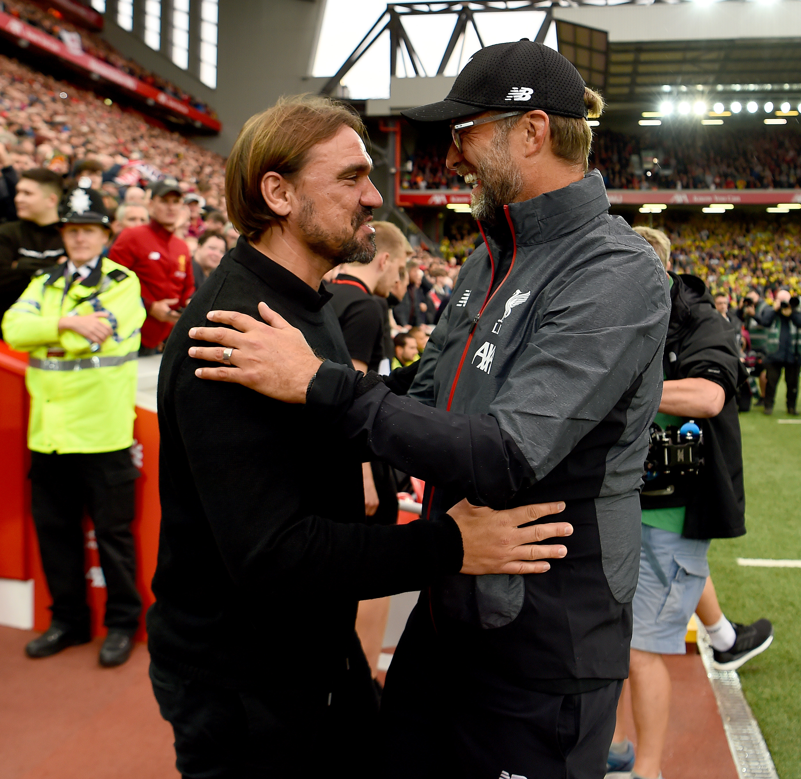 Jurgen Klopp Manager of Liverpool meets Norwich Manager Daniel Farke&nbsp;