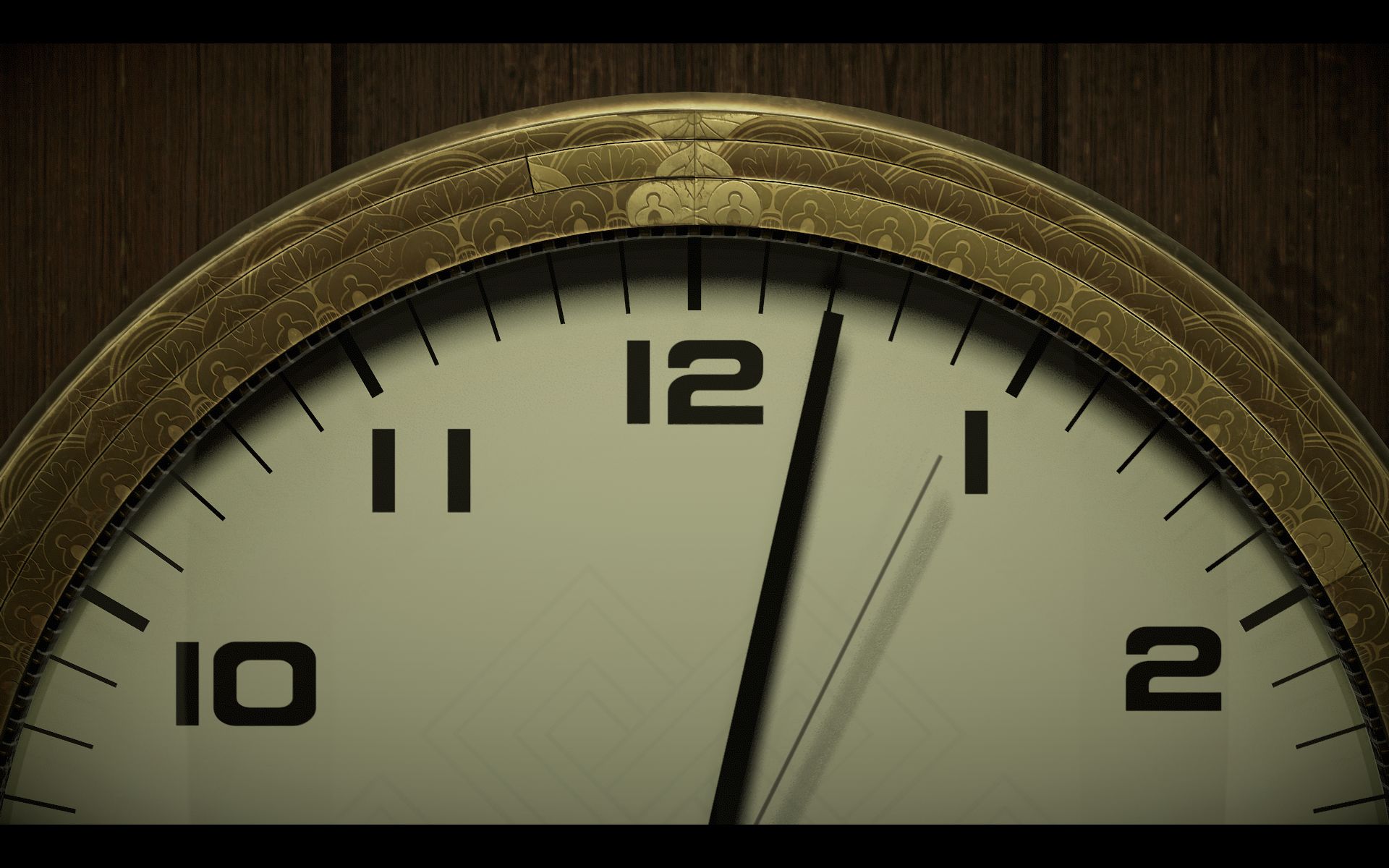 a close-up of an analog clock showing the minute hand at two minutes past the hour and the second hand between the four- and five-minute marks in Twelve Minutes