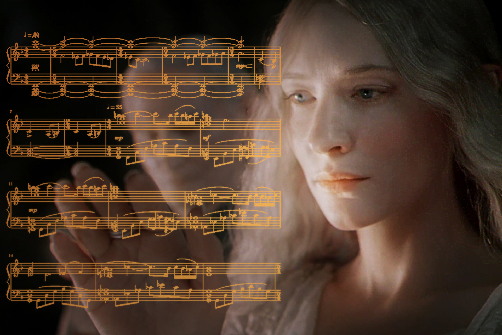 Actress Cate Blanchett&nbsp;as Galadriel from The Lord of the Rings movie looks on wistfully at music from Howard Shores soundtrack