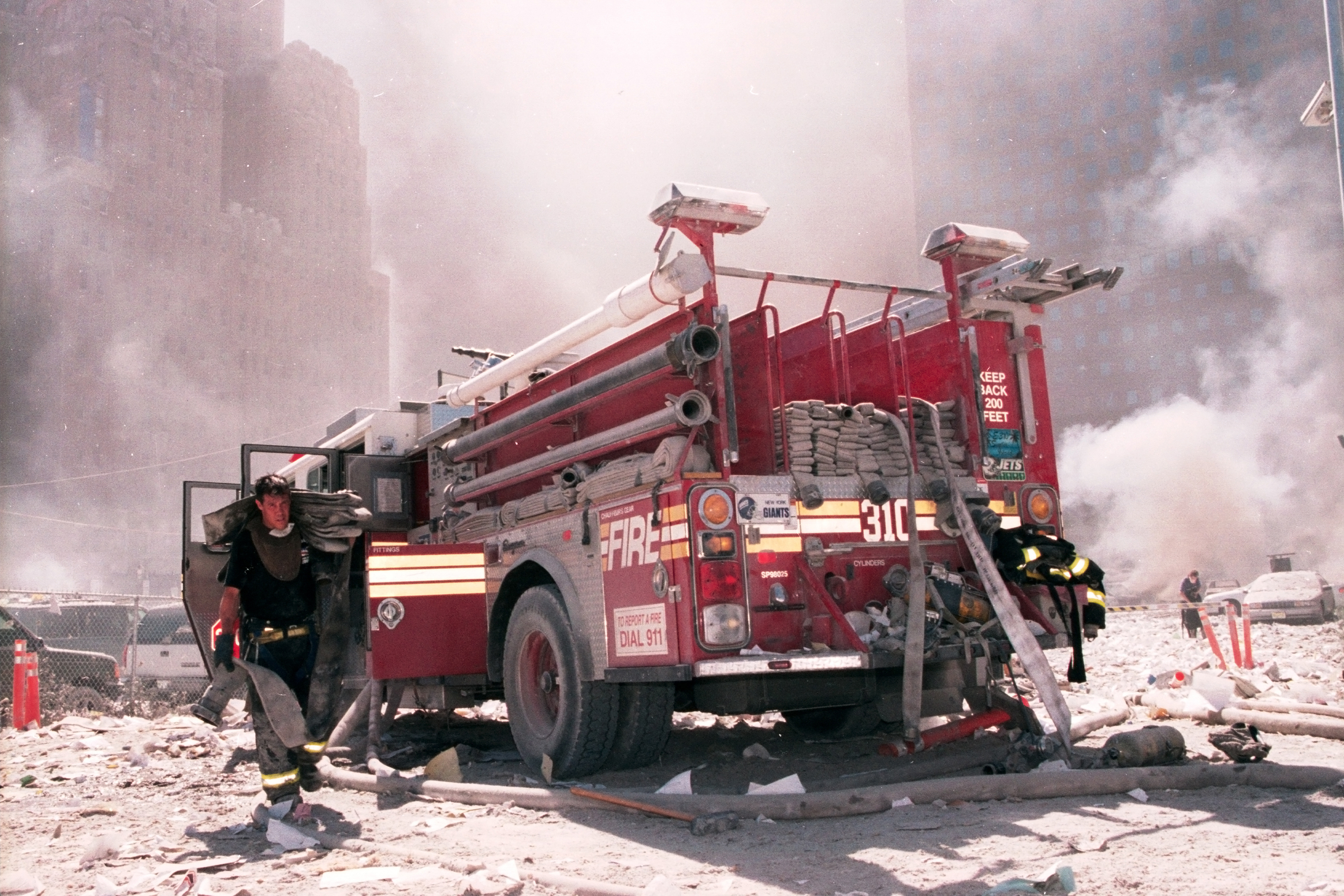 Engine 310 in the aftermath of the World Trade Center collapse on Sept 11th, 2001