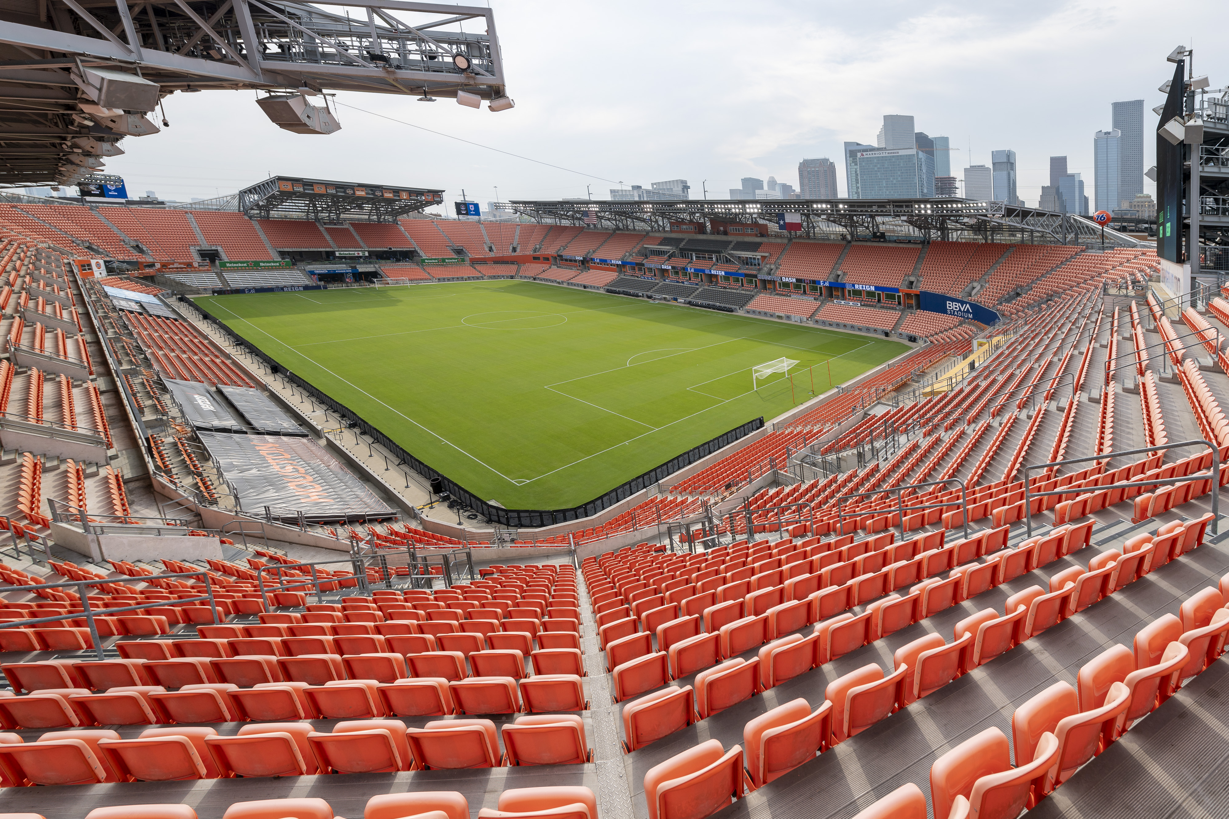A photo of BBVA Stadium taken before a game between OL Reign and Houston Dash at BBVA Stadium on September 1, 2021 in Houston, Texas.