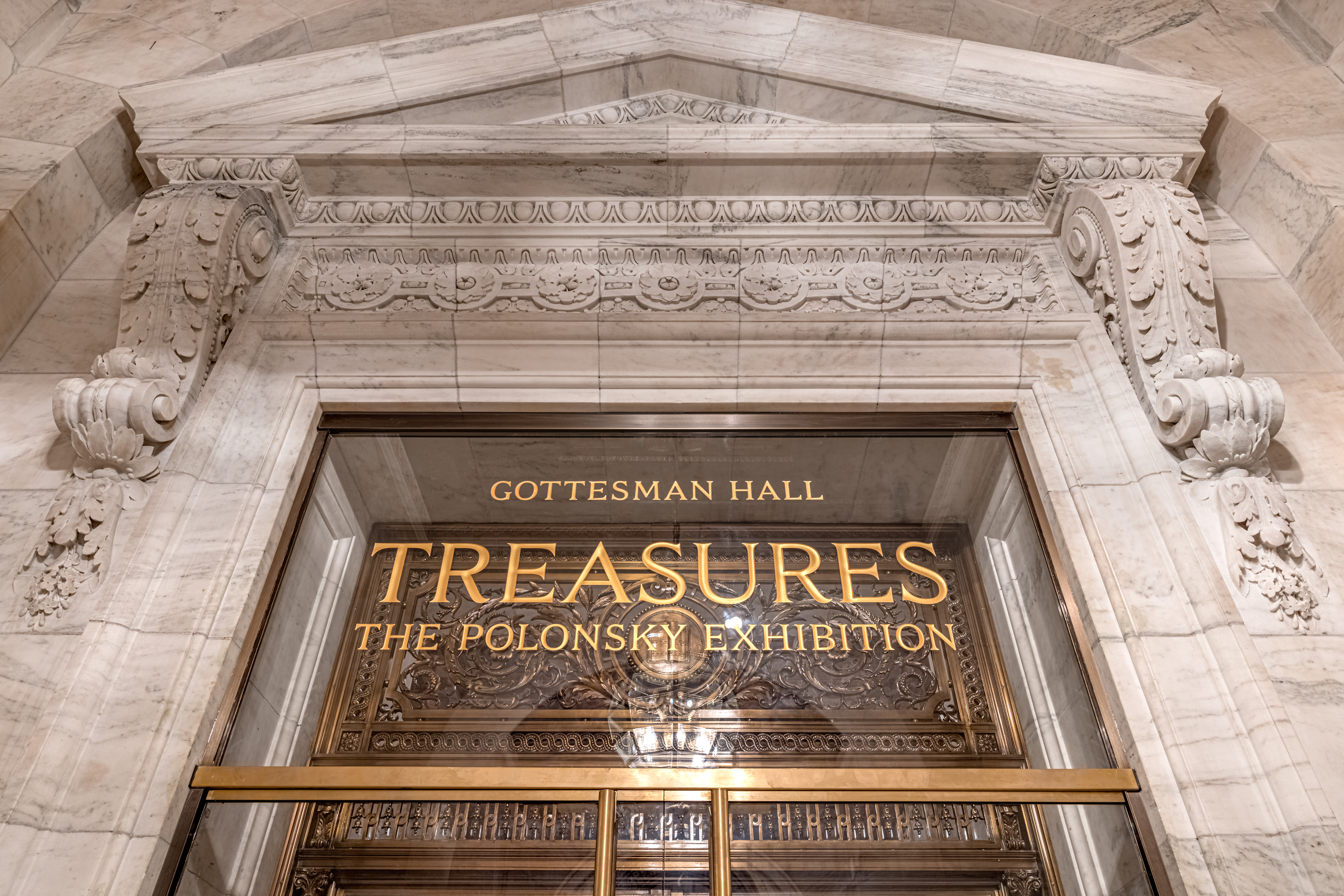 The entrance to the Treasures Exhibit at the New York Public Library’s Gottesman Hall in the Stephen A. Schwarzman Building on 42nd Street in Manhattan.