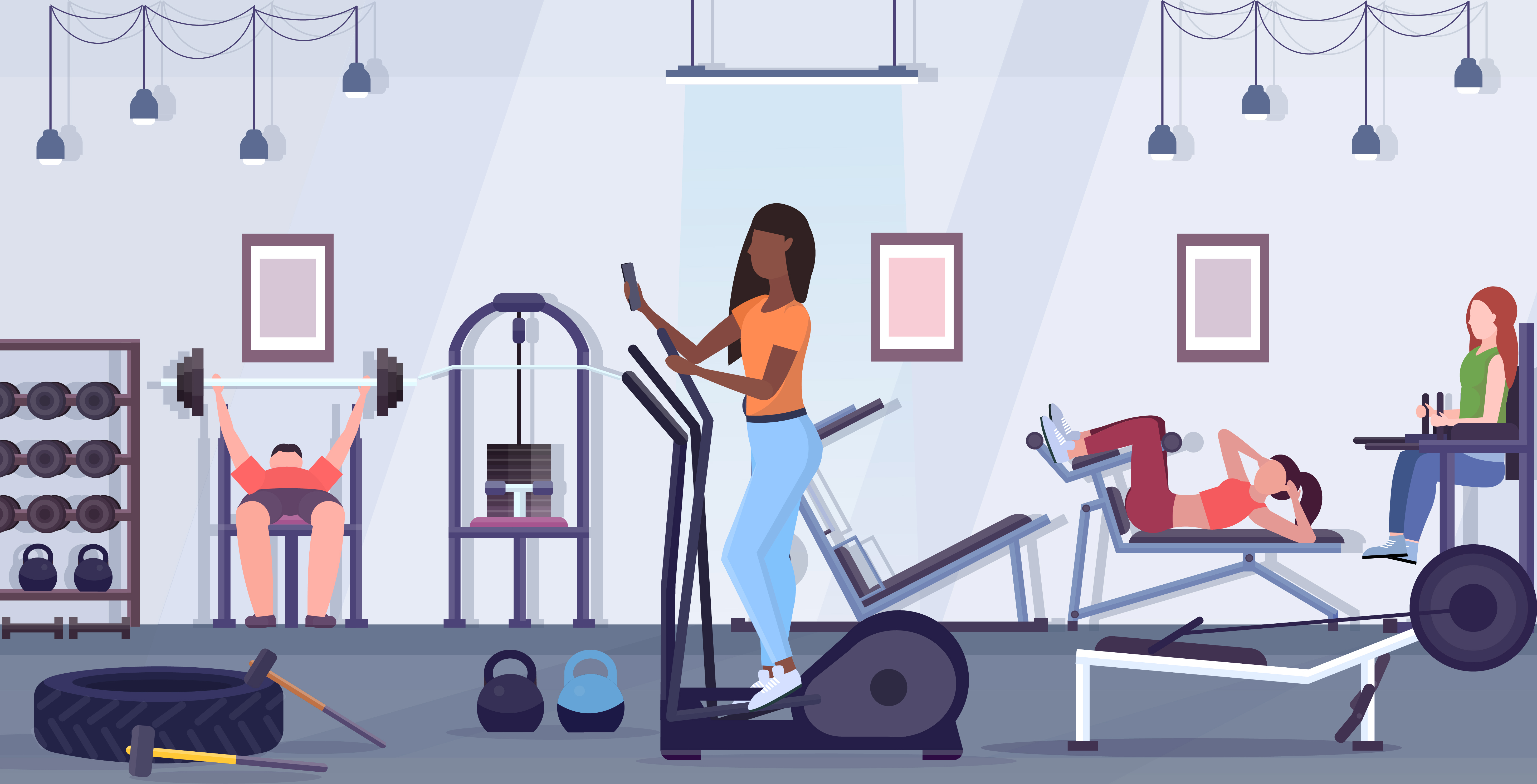 An illustration of women at a gym.