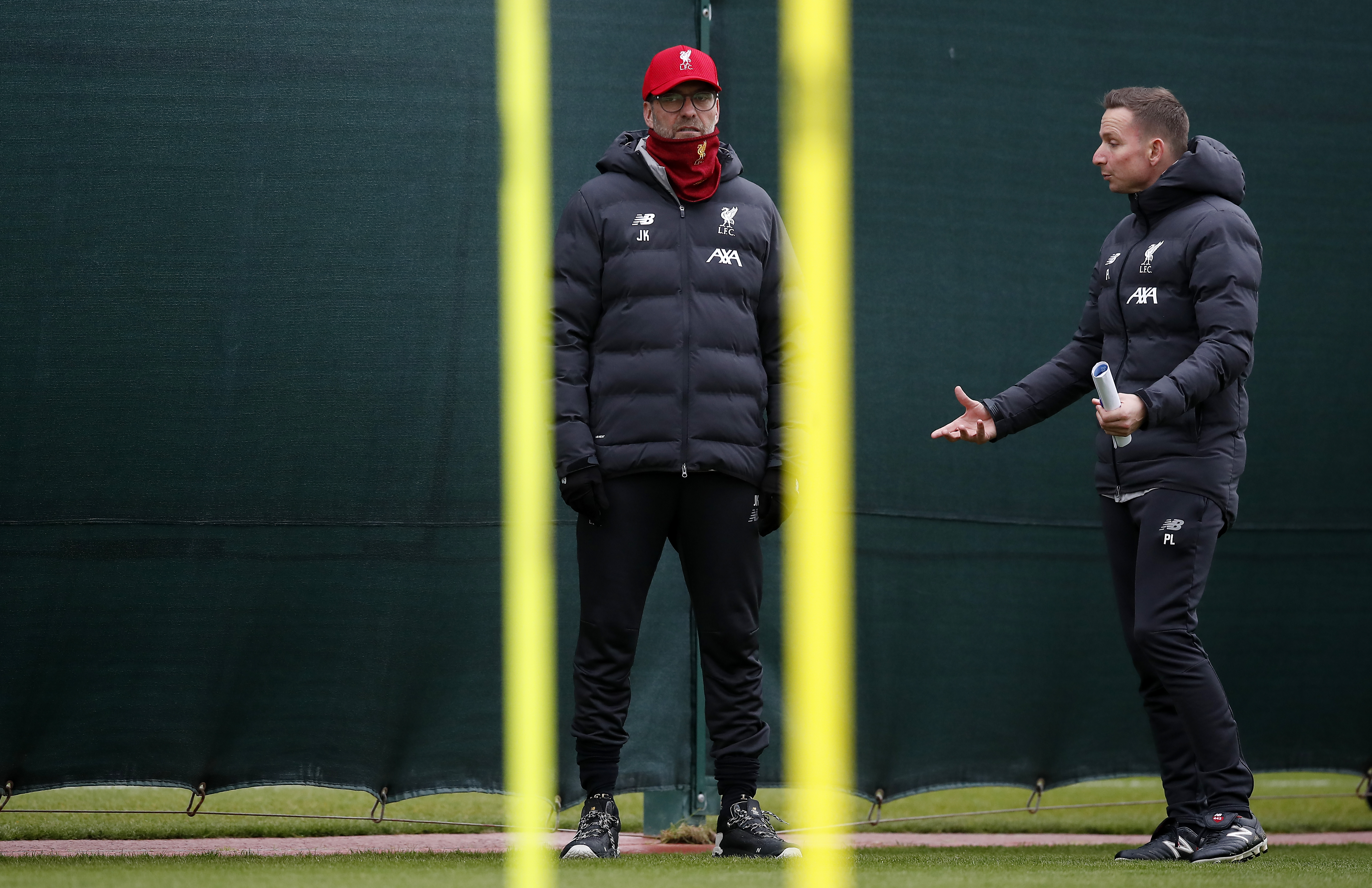 Liverpool manager Jurgen Klopp and assistant manager Pepijn Lijnders during the training session at Melwood, Liverpool.