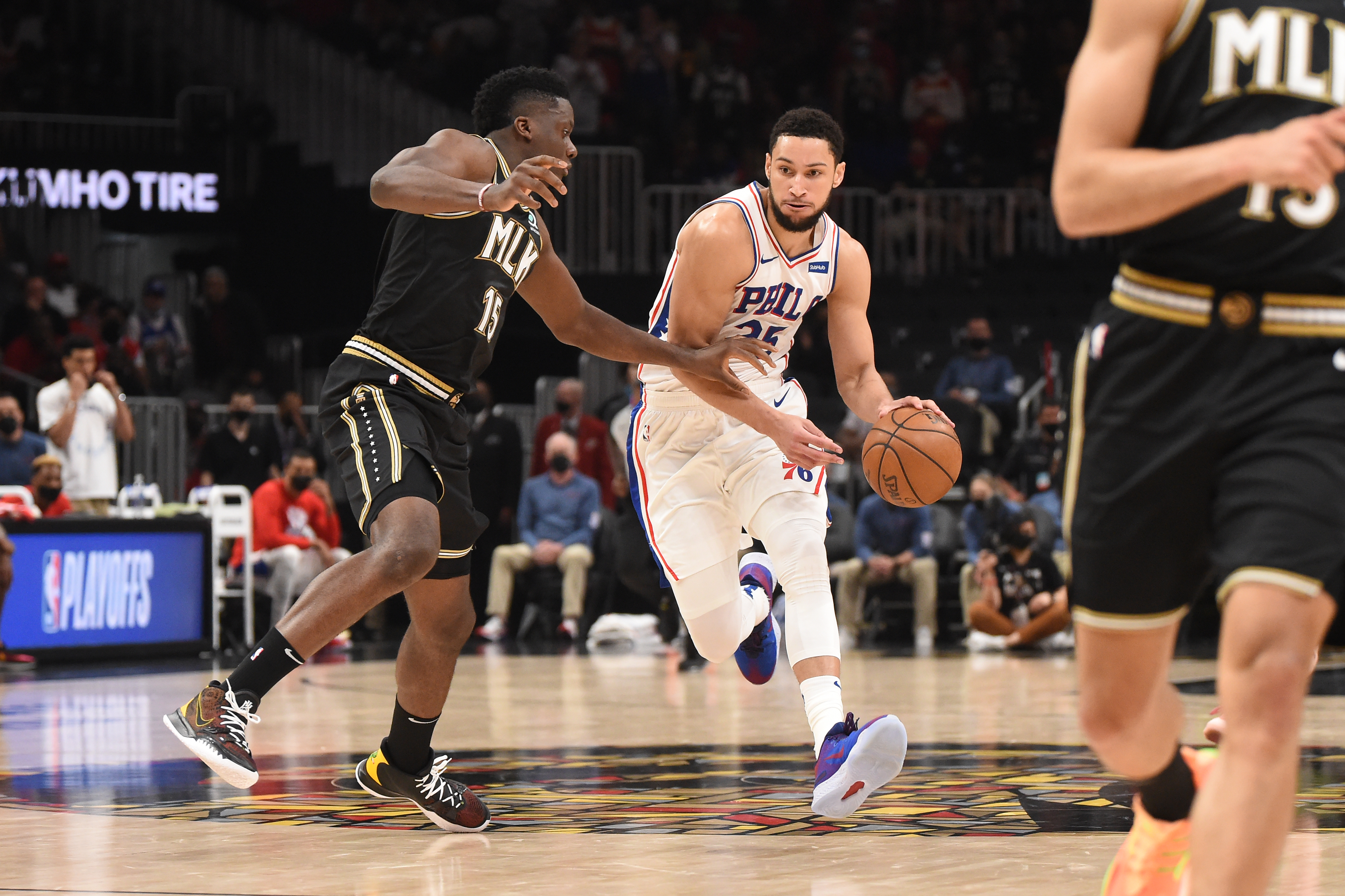 Ben Simmons #25 of the Philadelphia 76ers handles the ball against the Atlanta Hawks during Round 2, Game 6 of the Eastern Conference Playoffs on June 18, 2021 at State Farm Arena in Atlanta, Georgia.