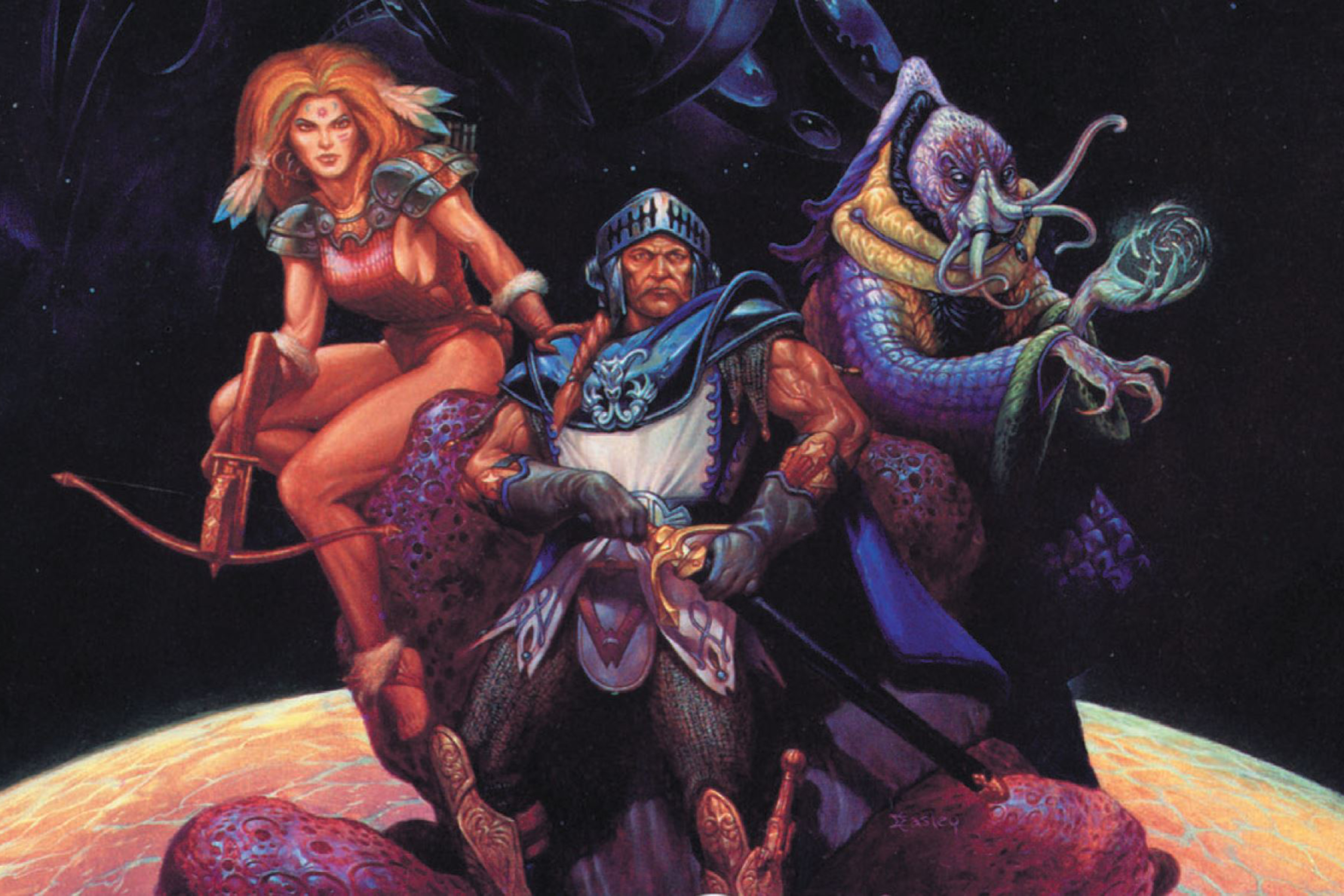 Cover art for the original Spelljammer features a stereotypical knight in orbit.