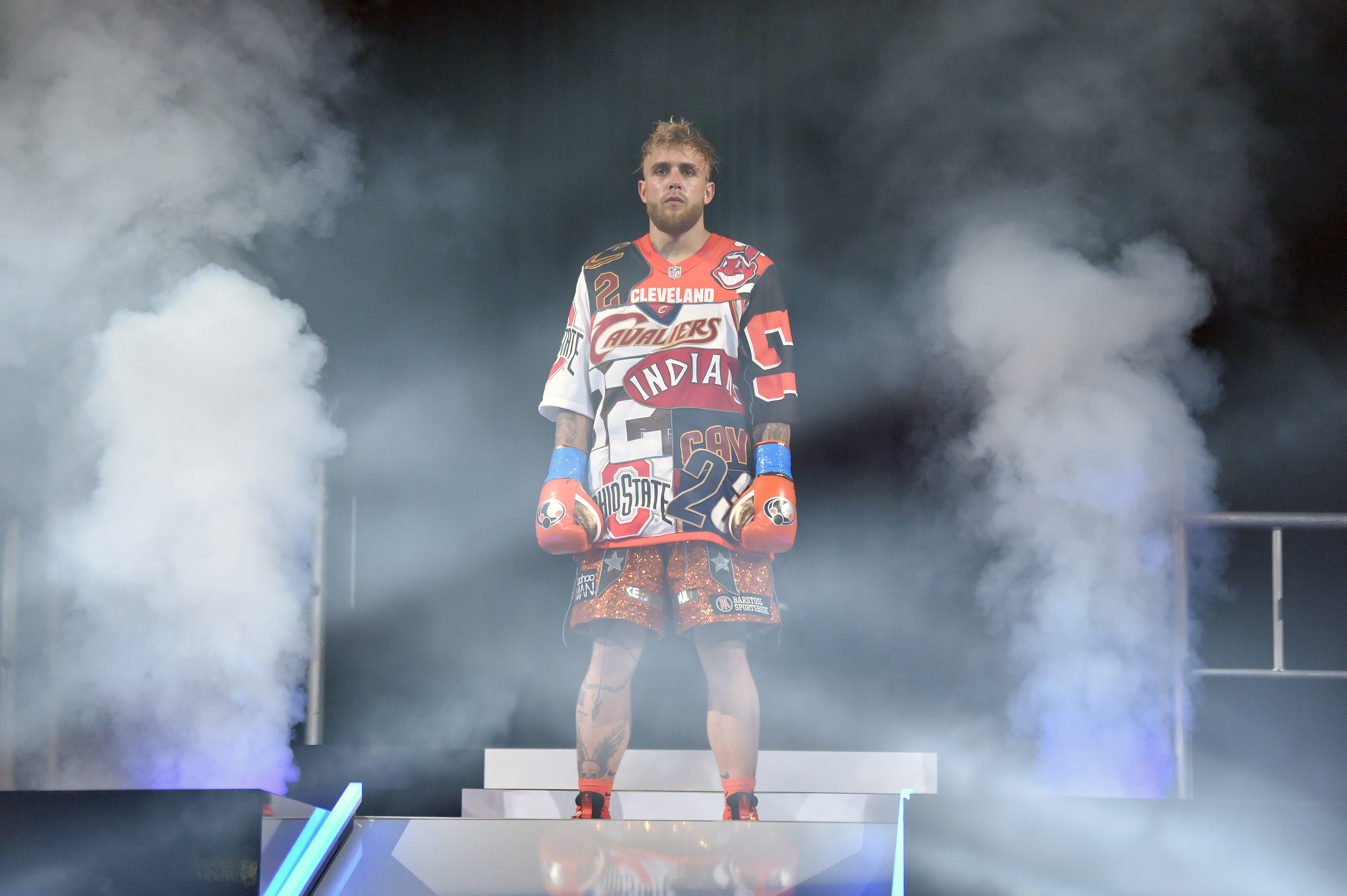 Jake Paul enters the arena prior to the fight against Tyron Woodley in their cruiserweight bout during a Showtime pay-per-view event at Rocket Morgage Fieldhouse on August 29, 2021 in Cleveland, Ohio.