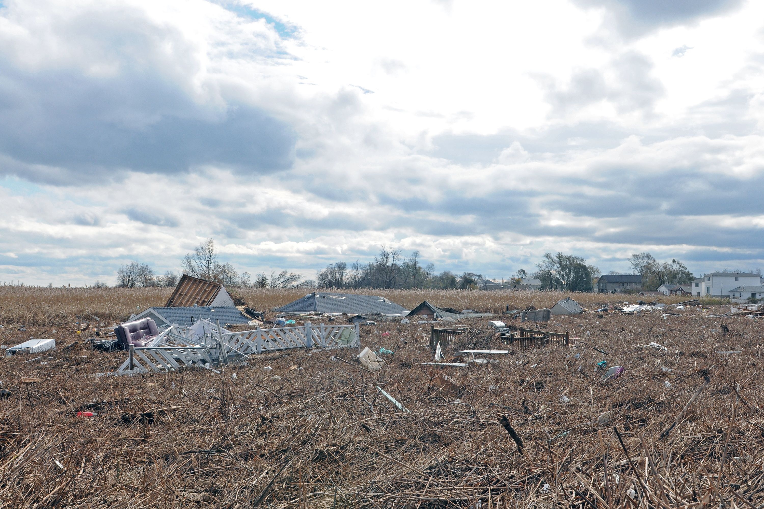 Homes were washed into a marsh near Fox Beach Avenue on Staten Island after Superstorm Sandy, Oct. 31, 2012.