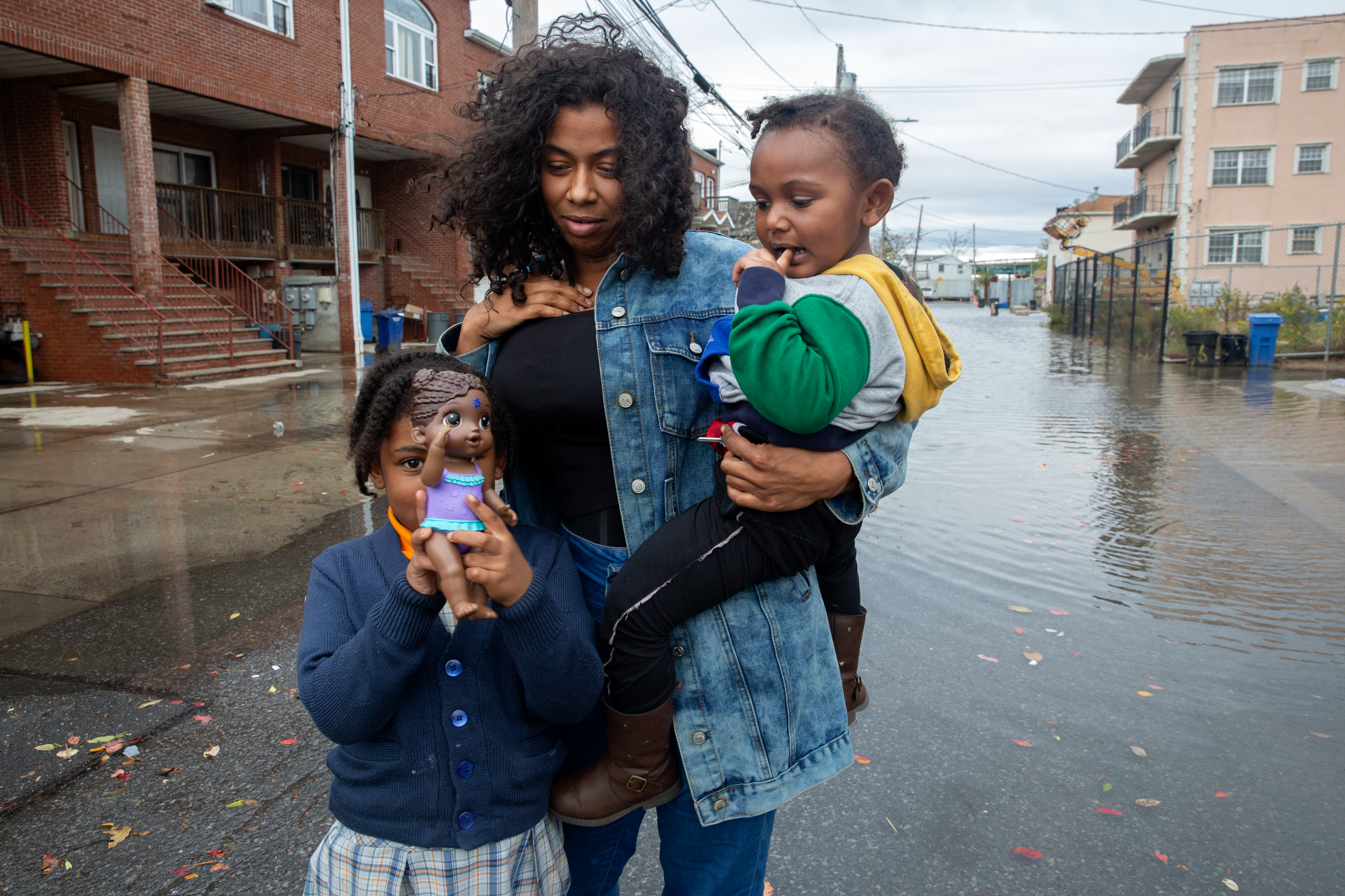 Amirah Khaafid said her block on Beach 84th Street in the Rockaways often floods, forcing her to carry her children through the water on the way to school, Oct. 27, 2021.