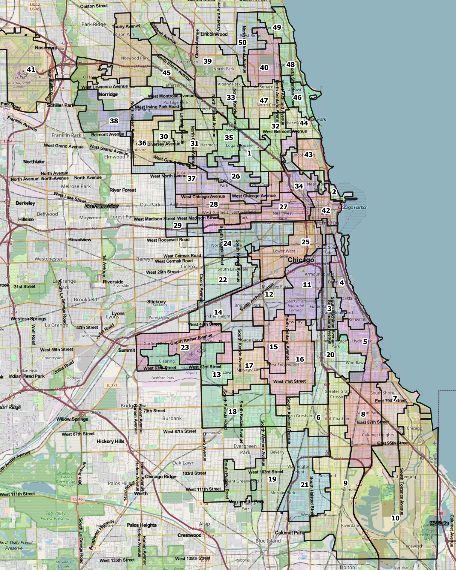 The Chicago City Council’s Latino Caucus offered this version of a new city ward map, which would add two Latino-majority wards to reflect population growth. Despite a drop in the number of African Americans living in Chicago, the council’s Black Caucus is trying to hold what it has.