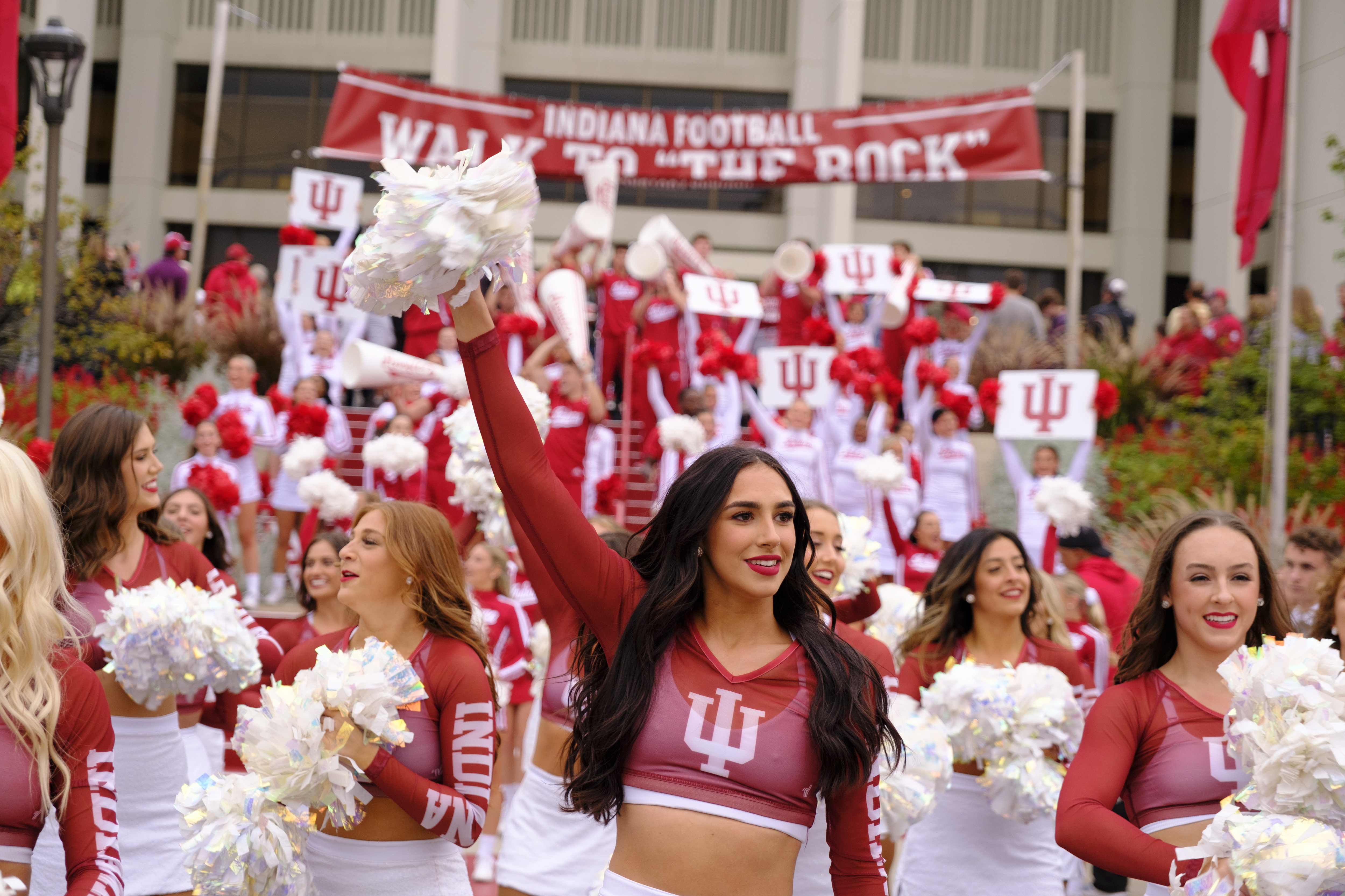 Indiana Universitys cheerleaders and the Redsteppers...