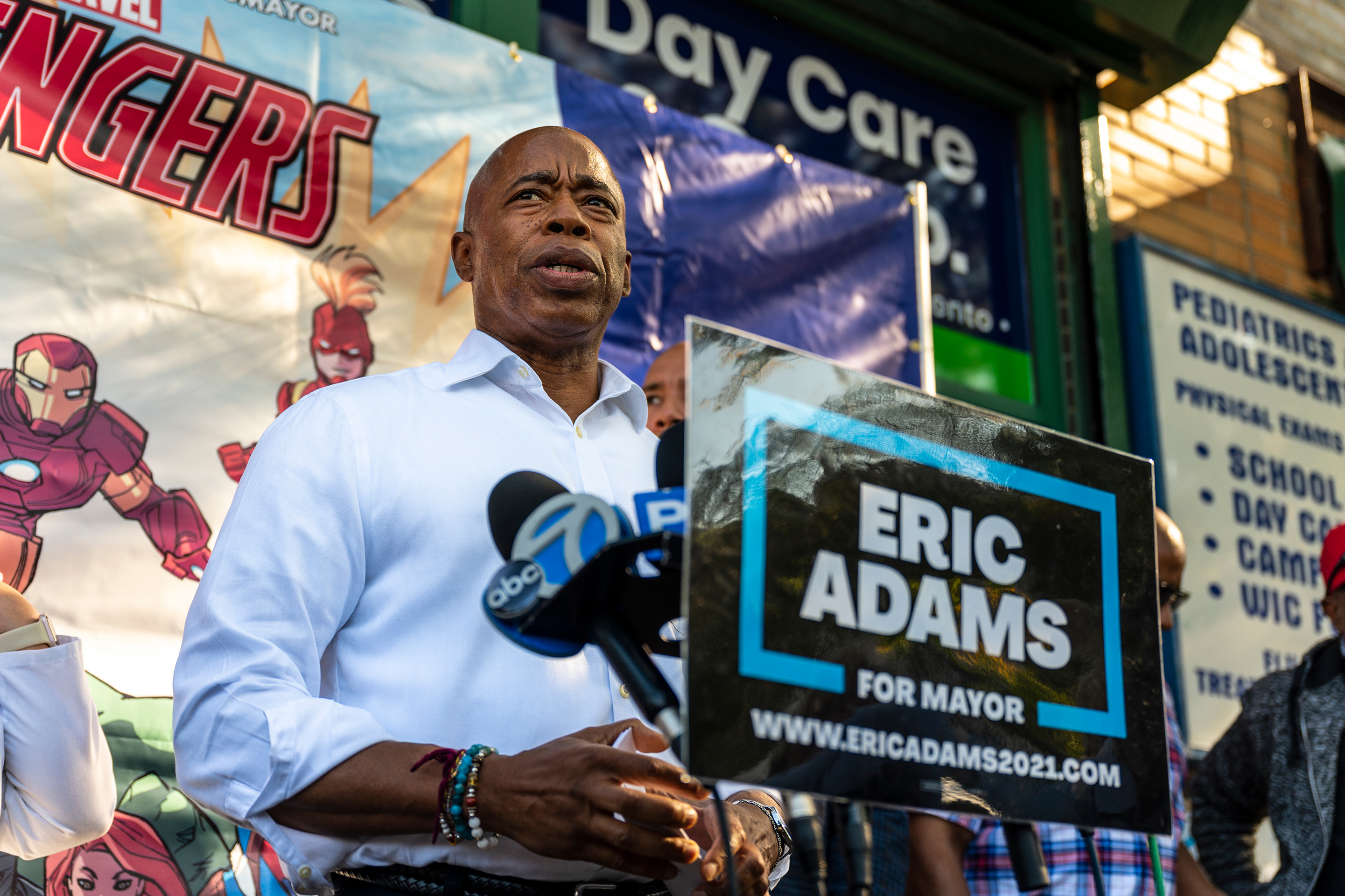 Brooklyn Borough President Eric Adams holds a mayoral campaign event at First Step Medical in Crotona, The Bronx, Oct. 15, 2021.