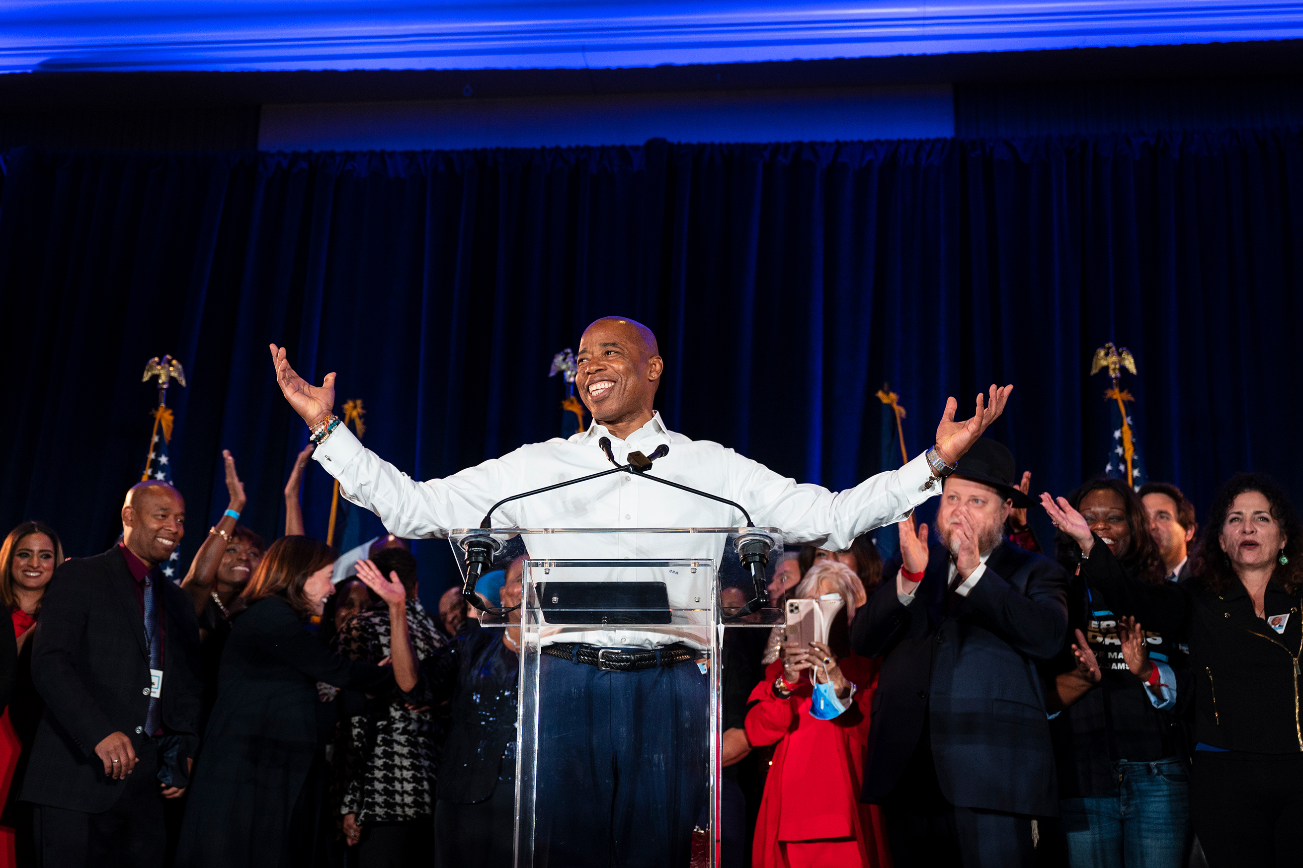 Eric Adams gives his mayoral victory speech in Downtown Brooklyn.