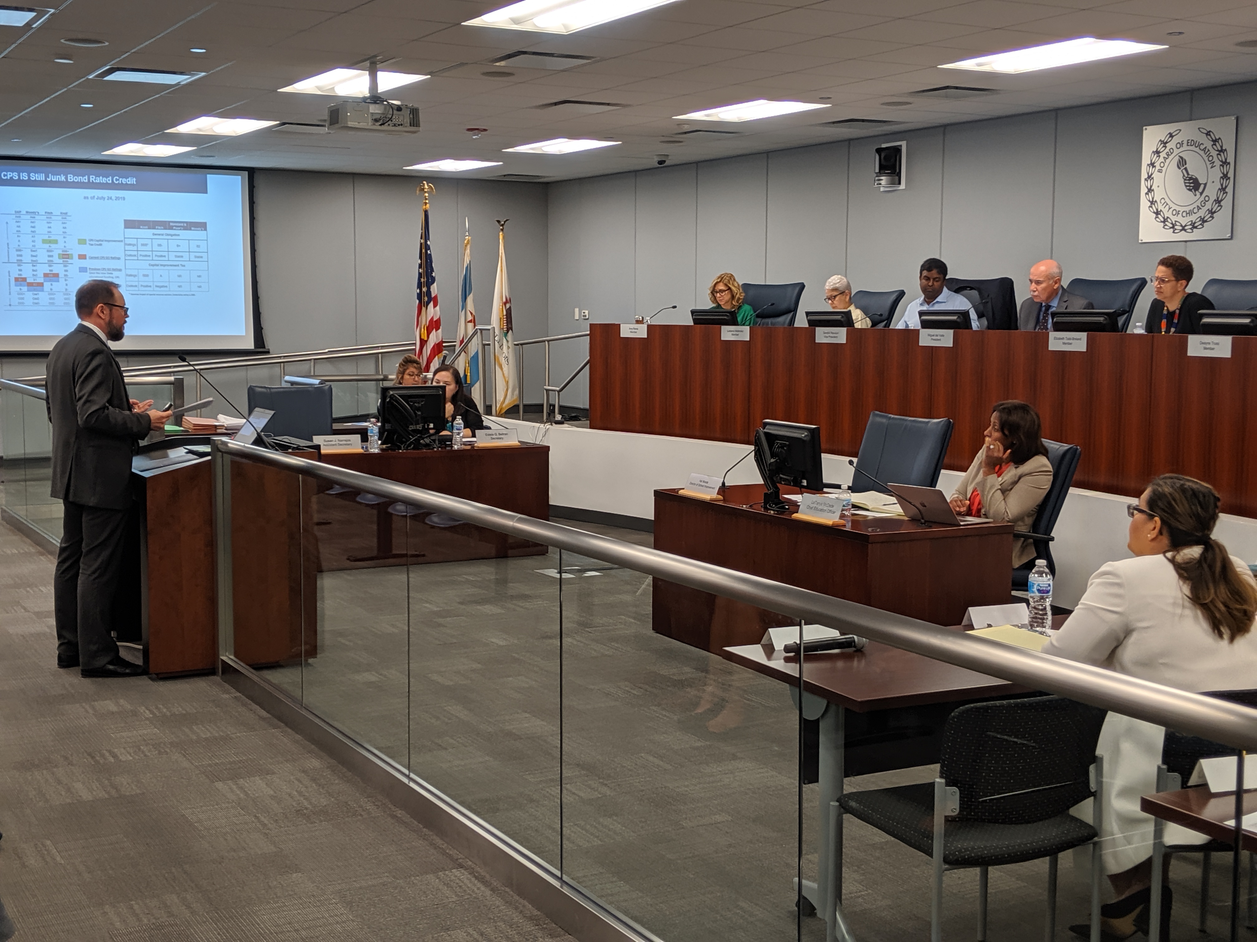 Chicago’s appointed school board deliberates in a 2019 meeting. A new law will phase in school board elections in Chicago for the first time in city history and grow the size of the board from seven to 21.