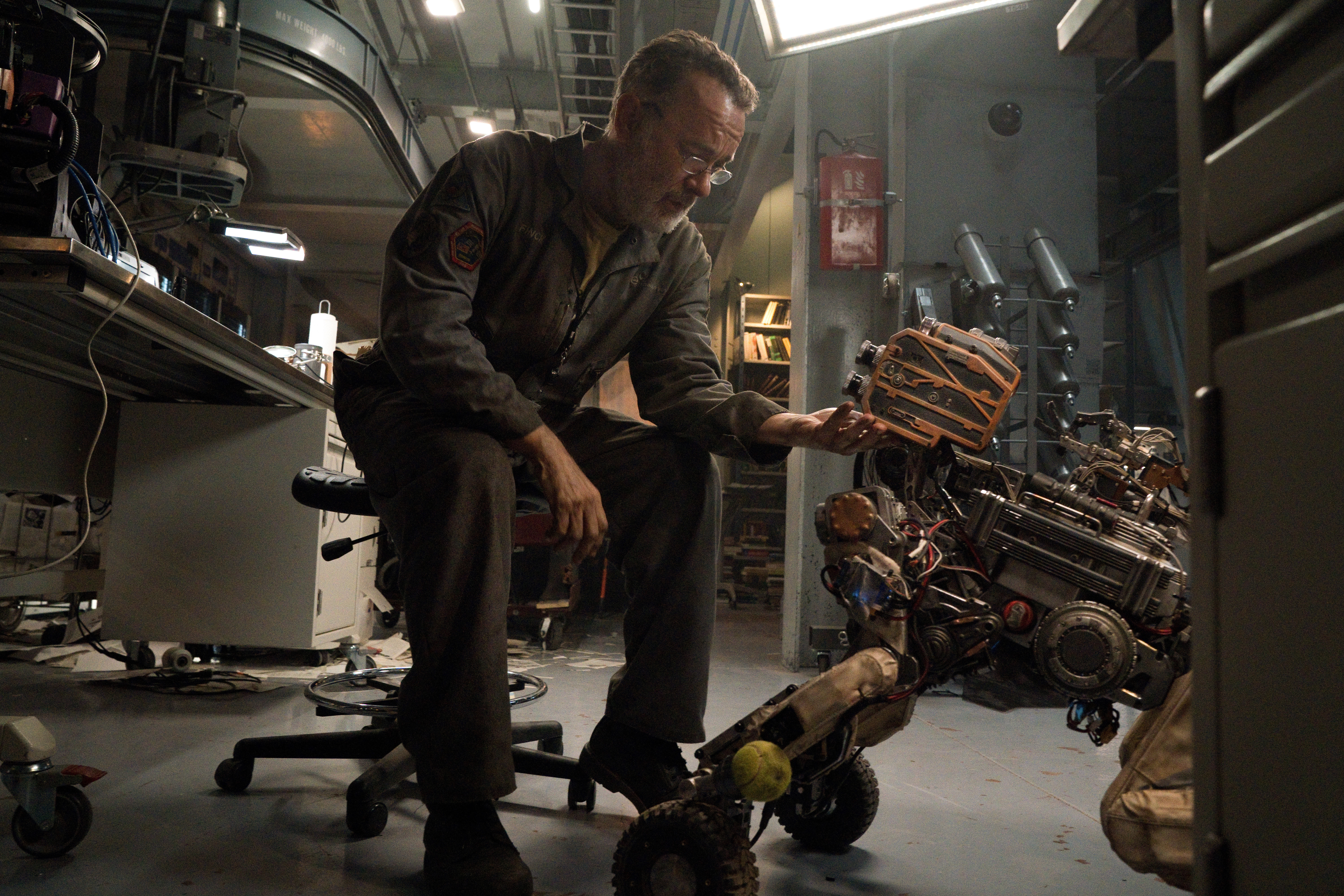 Tom Hanks and his robot in the sci-fi movie Finch
