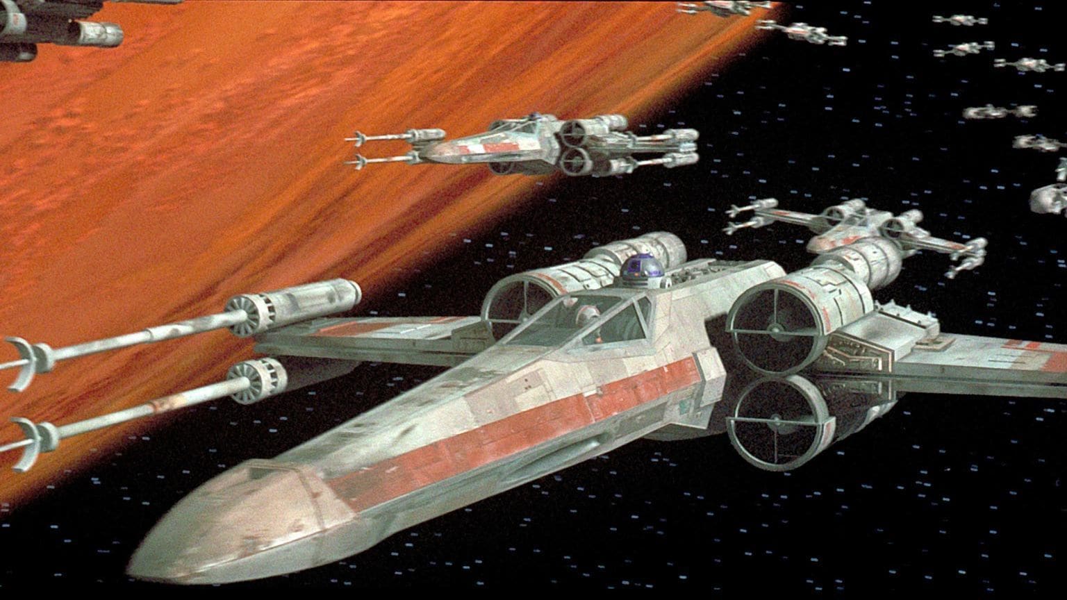 Rebel starfighters approach the Death Star in Star Wars —&nbsp;Episode IV: A New Hope