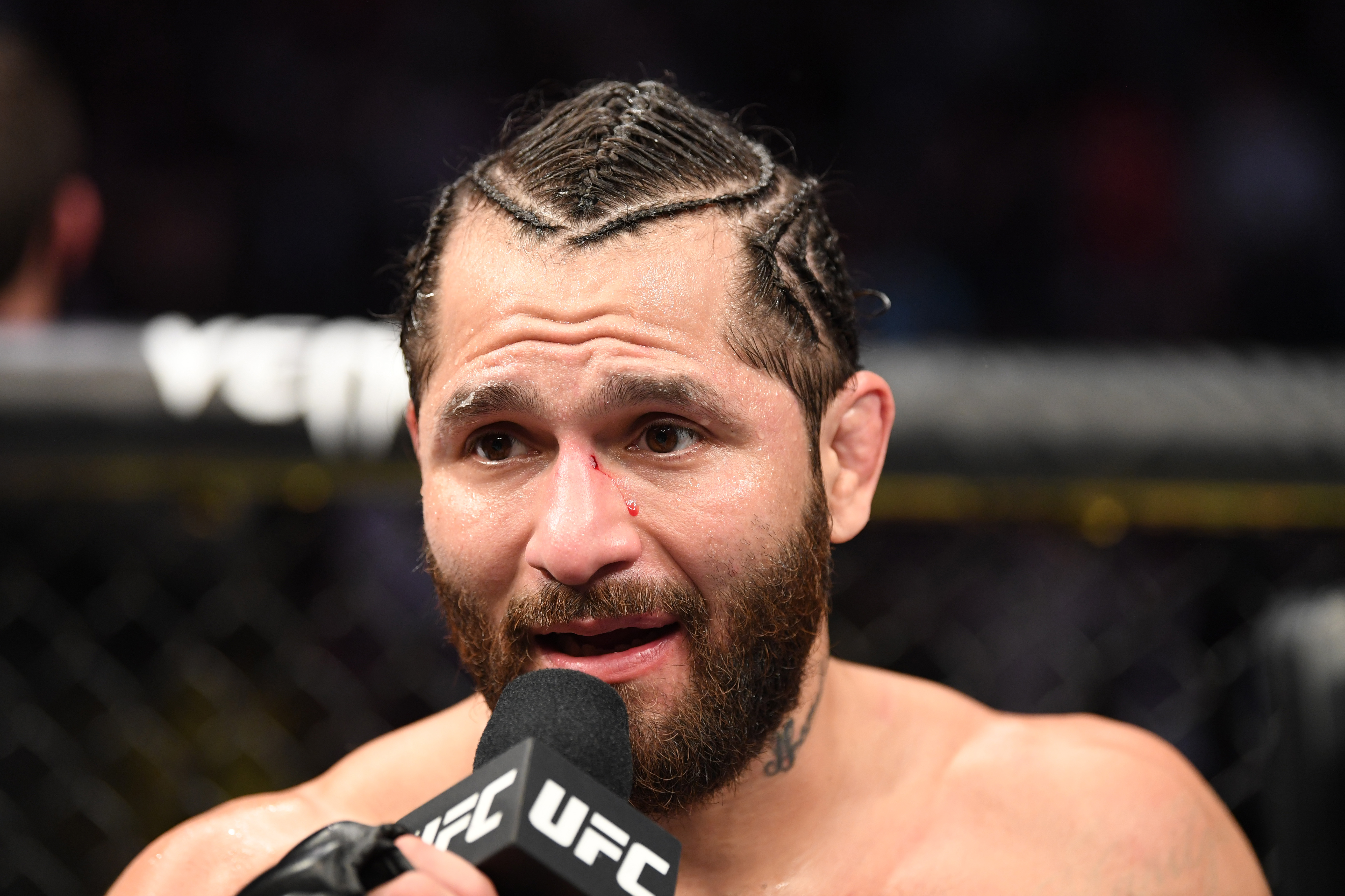 Jorge Masvidal gives a post-fight interview after losing to Kamaru Usman at UFC 261.