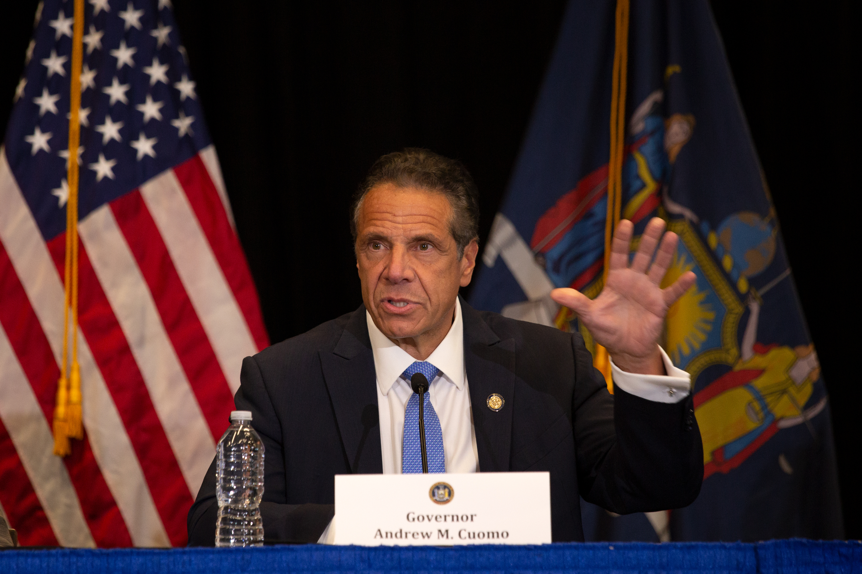 Gov. Andrew Cuomo speaks about the need to increase vaccination rates during a press conference at Yankee Stadium on Monday, July 26, 2021.