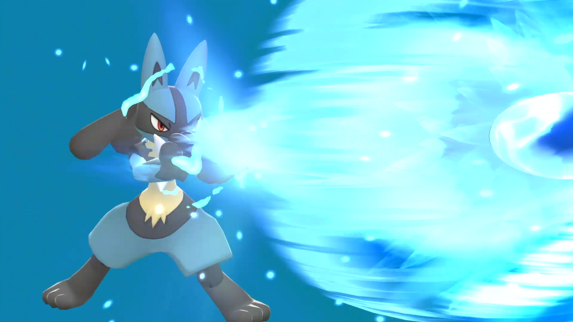 Lucario blasts a fireball in Pokémon Brilliant Diamond and Shining Pearl