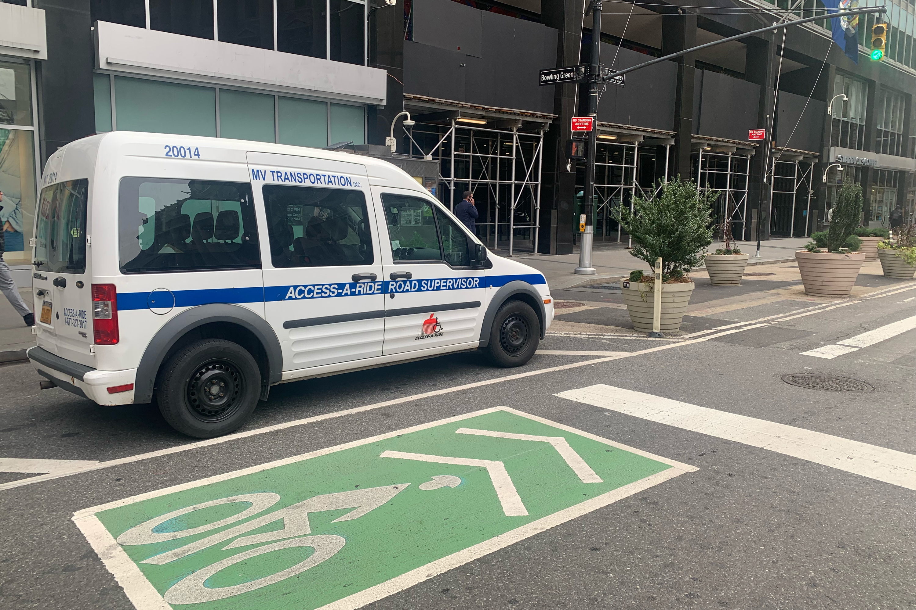 An Access-a-Ride vehicle was parked in front of MTA headquarters on Wednesday, Nov. 17, 2021.