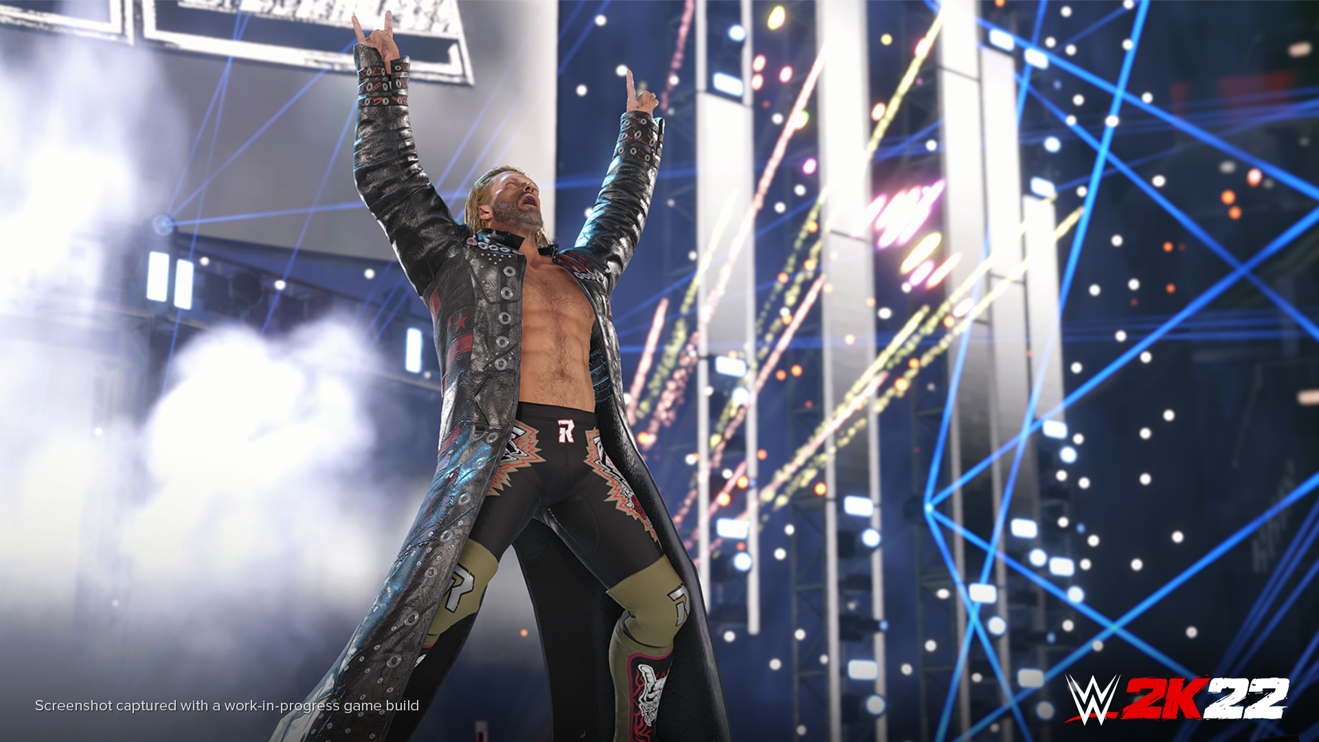 the pro rassler Edge, making a stage entrance in WWE 2k22