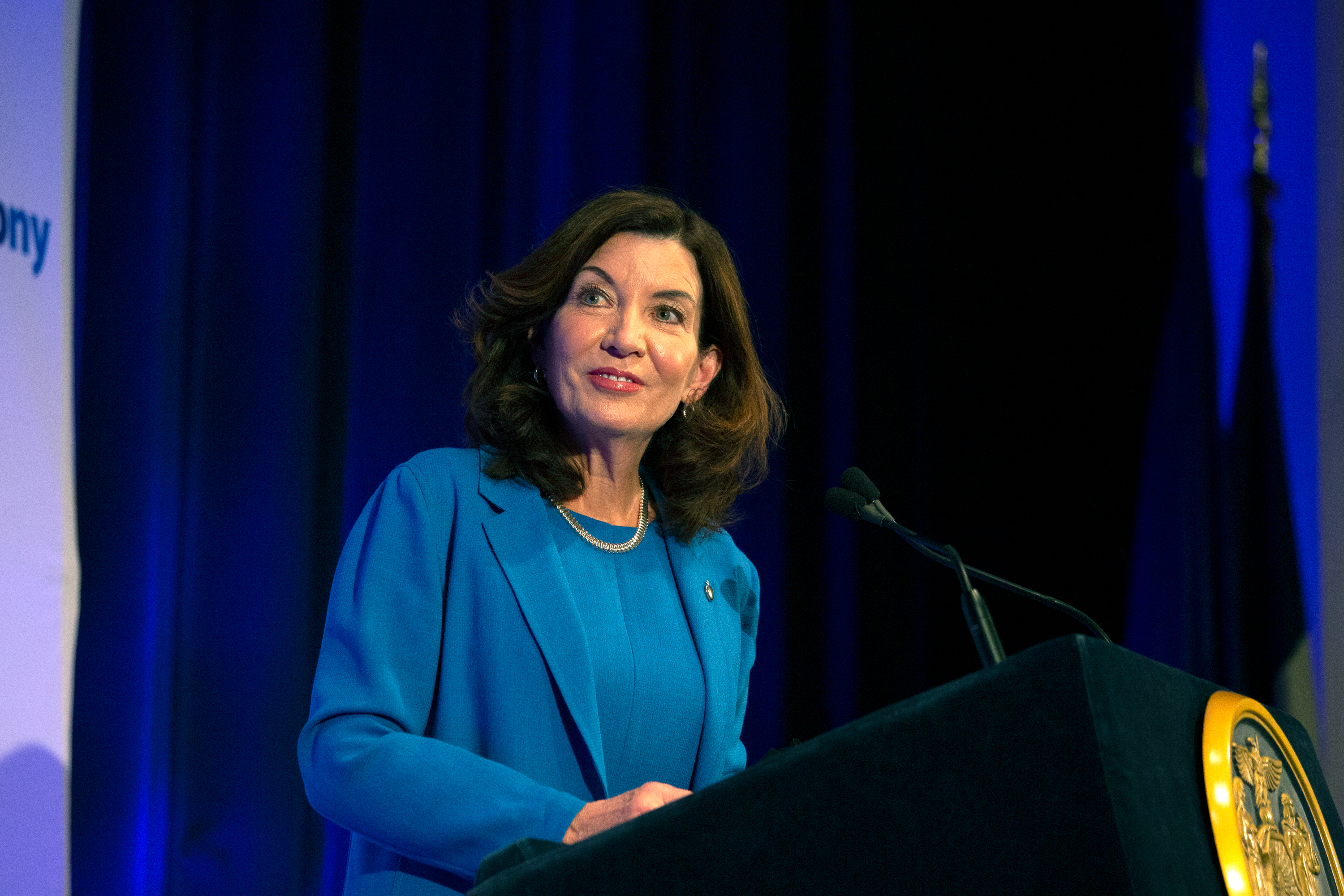 Gov. Kathy Hochul speaks at an Association for a Better New York breakfast in Midtown, Nov. 18, 2021.