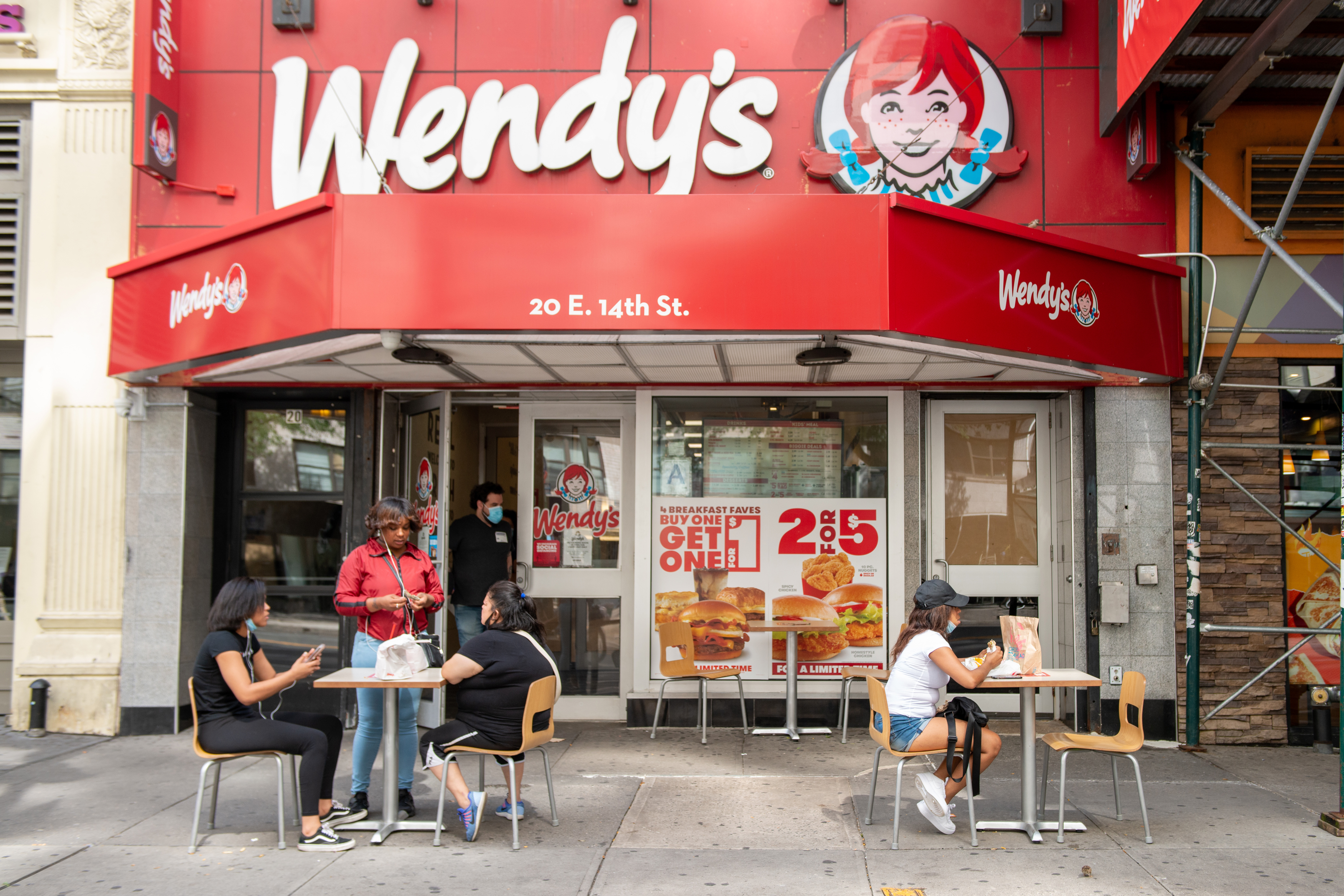 The outside of a New York City Wendy’s burger restaurant, as it prepares to open its first U.K. restaurant in over two decades