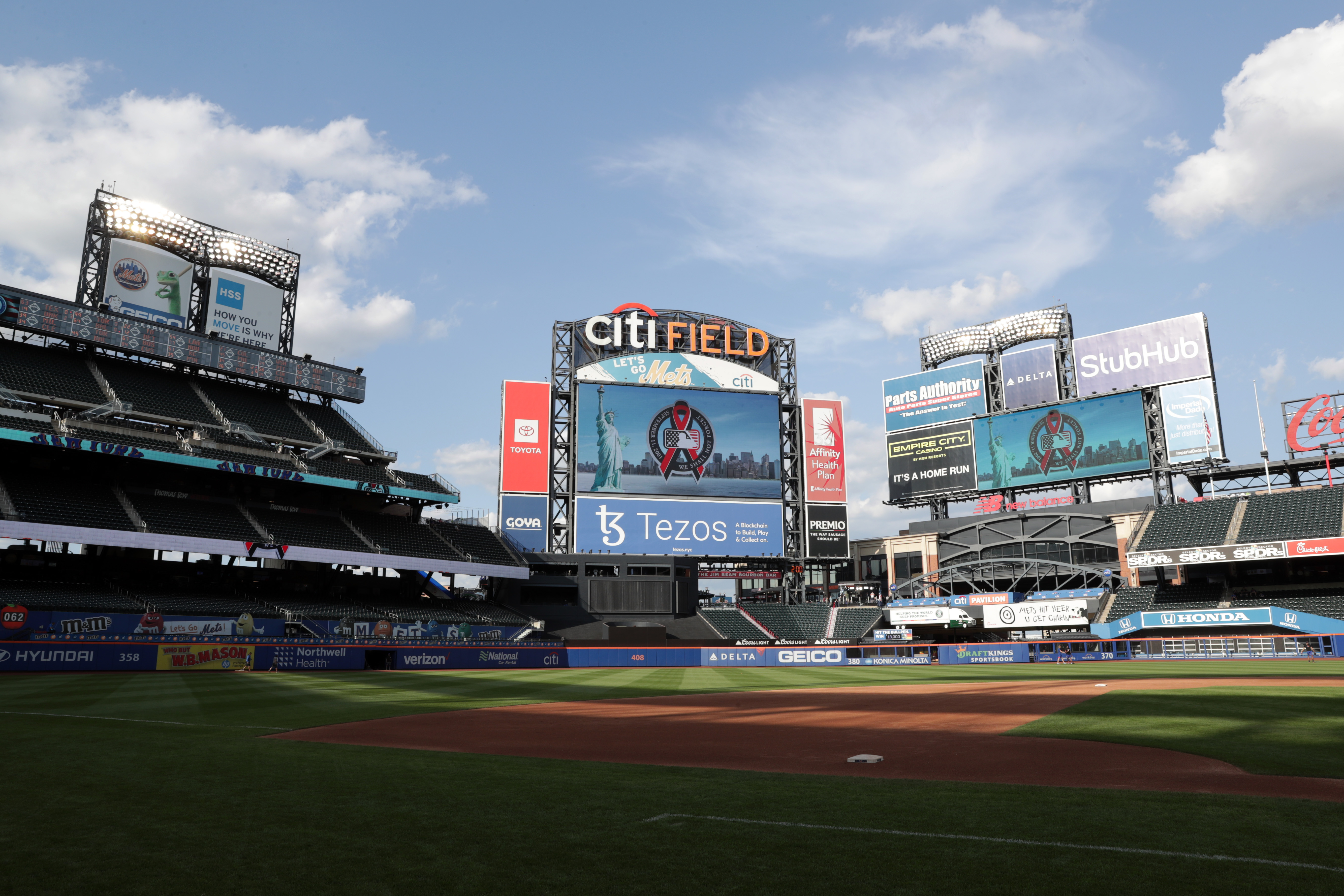 A general view of the field and 9/11 remembrance logo before the game between the New York Yankees and the New York Mets at Citi Field on Saturday, September 11, 2021 in New York, New York.