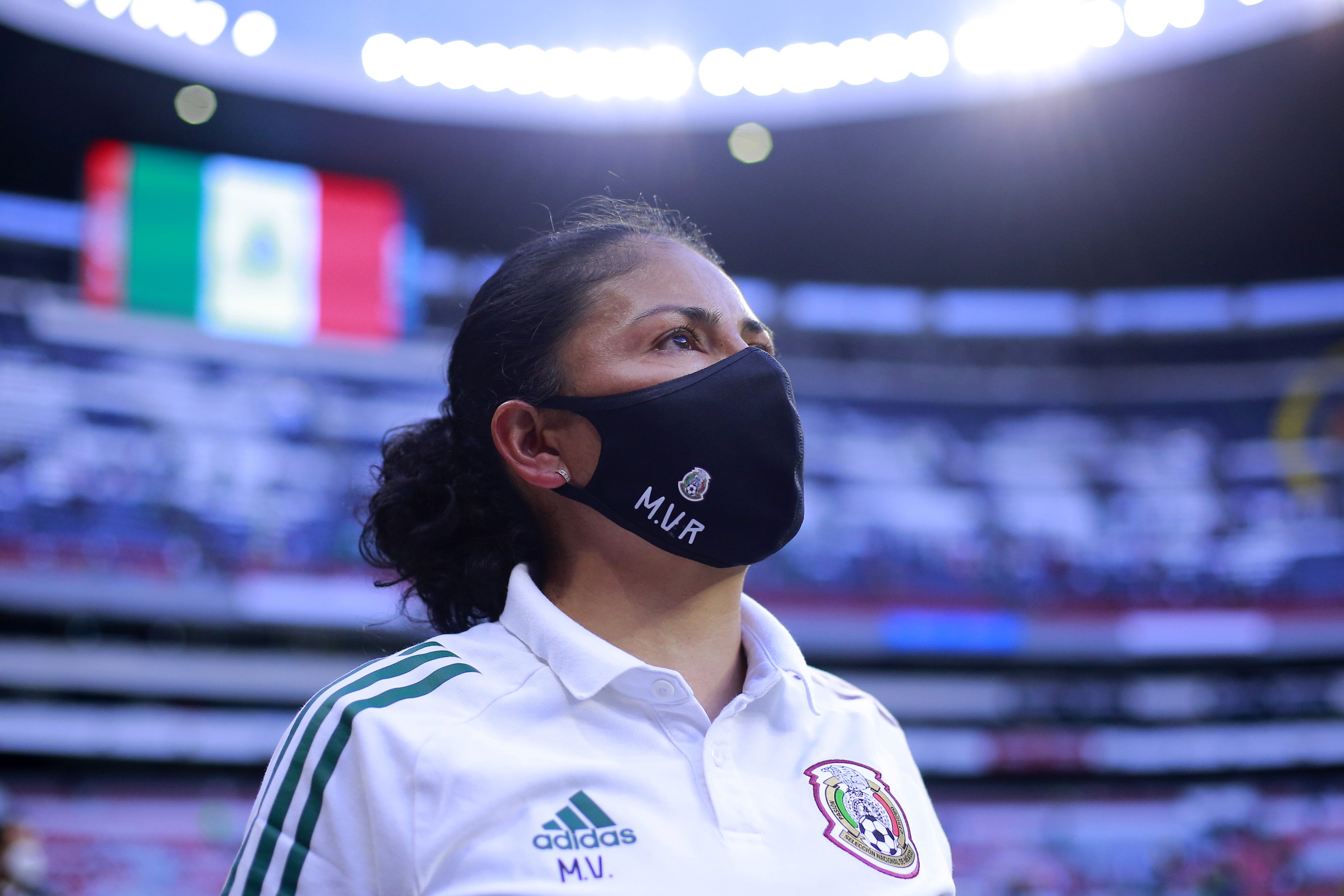 Monica Vergara, Head Coach of Mexico looks on during the women’s international friendly between Mexico and Colombia at Azteca Stadium on September 21, 2021 in Mexico City, Mexico.