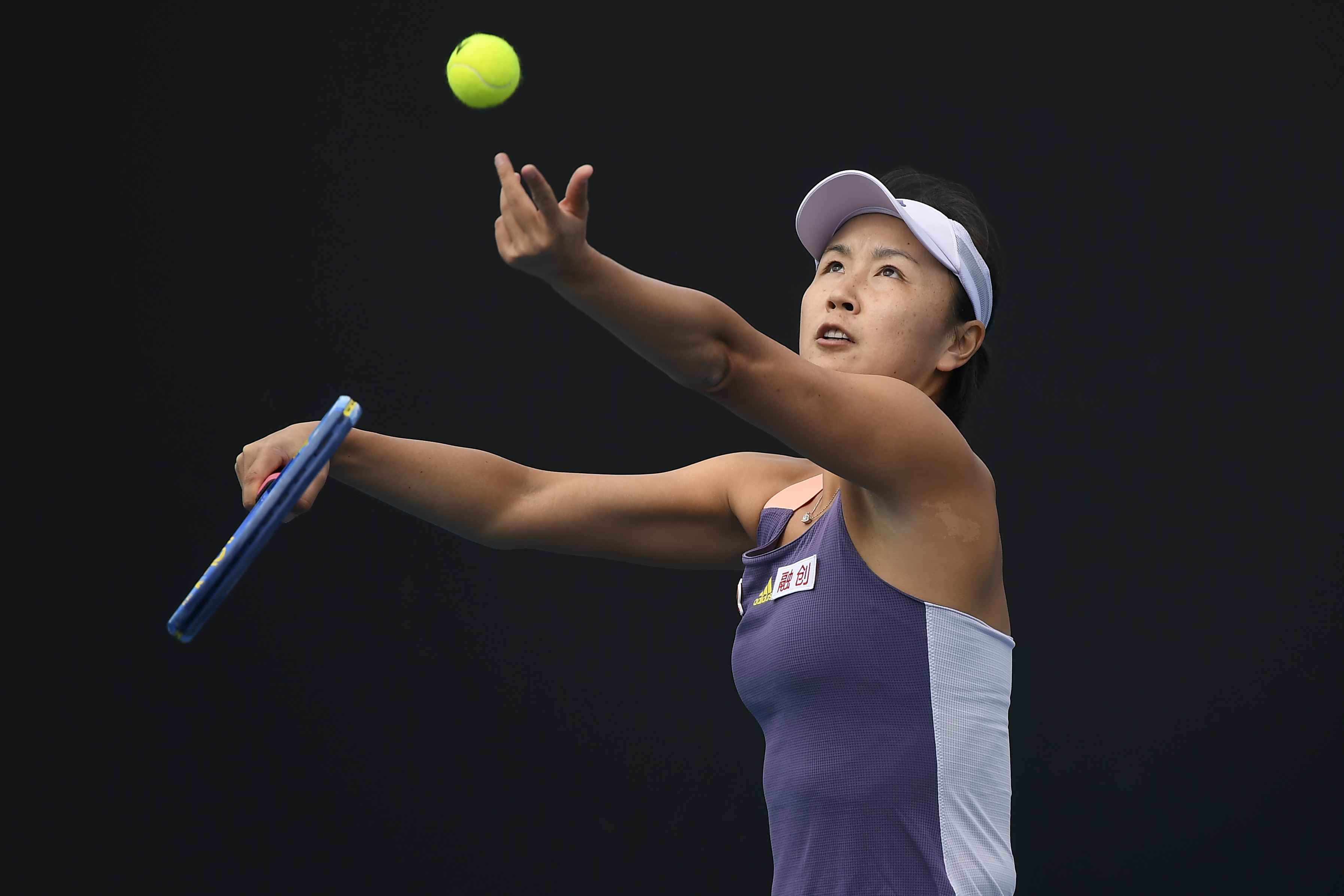 Peng Shuai prepares to serve the ball in a first-round match at the 2020 Australian Open on January 21, 2020, in Melbourne, Australia.