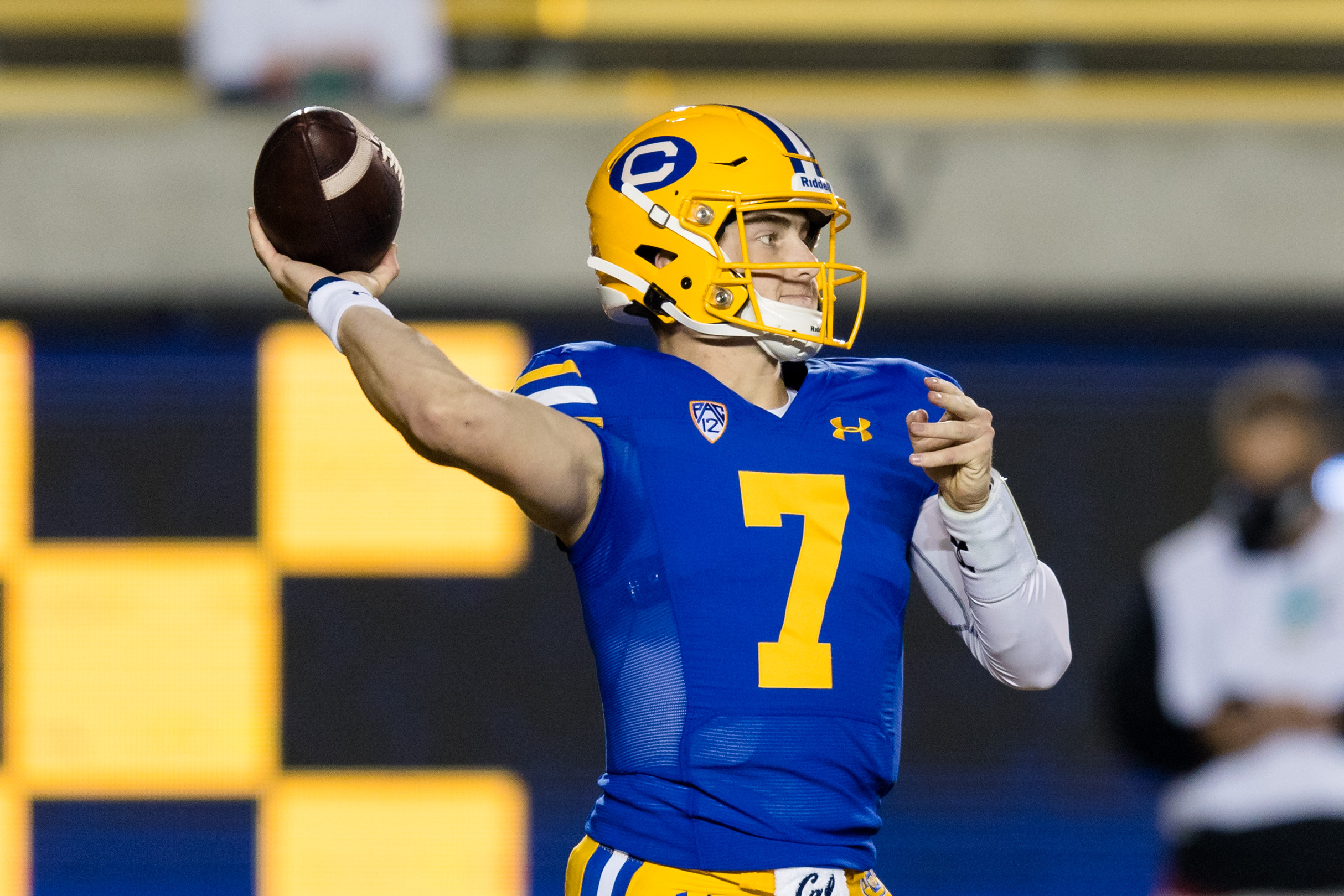 California Golden Bears quarterback Chase Garbers warms up before the game against the USC Trojans at FTX Field at California Memorial Stadium.&nbsp;