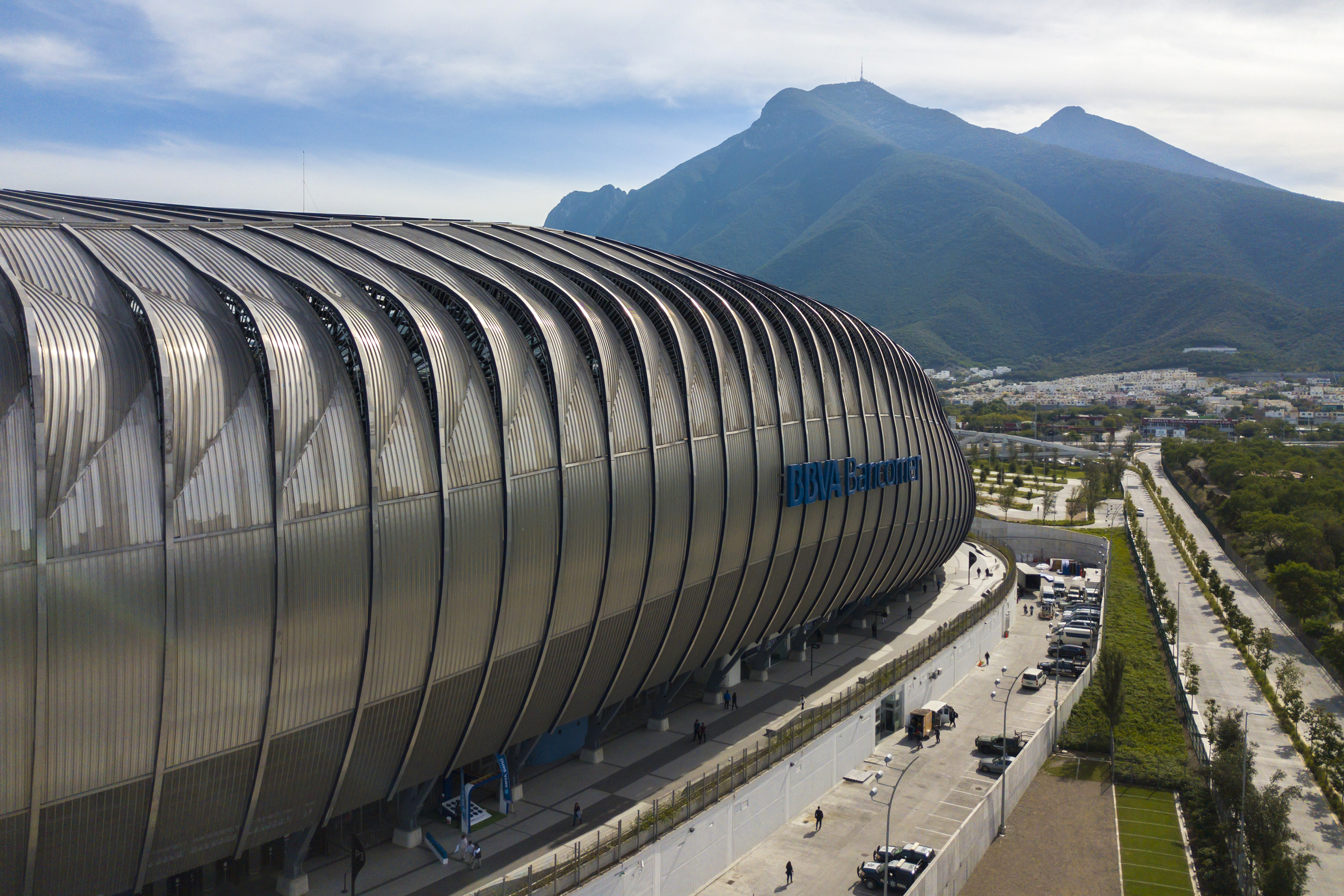Aerial view of the BBVA Bancomer Stadium prior the second leg of the Torneo Apertura 2017 Liga MX final between Monterrey and Tigres UANL at BBVA Bancomer Stadium on December 10, 2017 in Monterrey, Mexico.